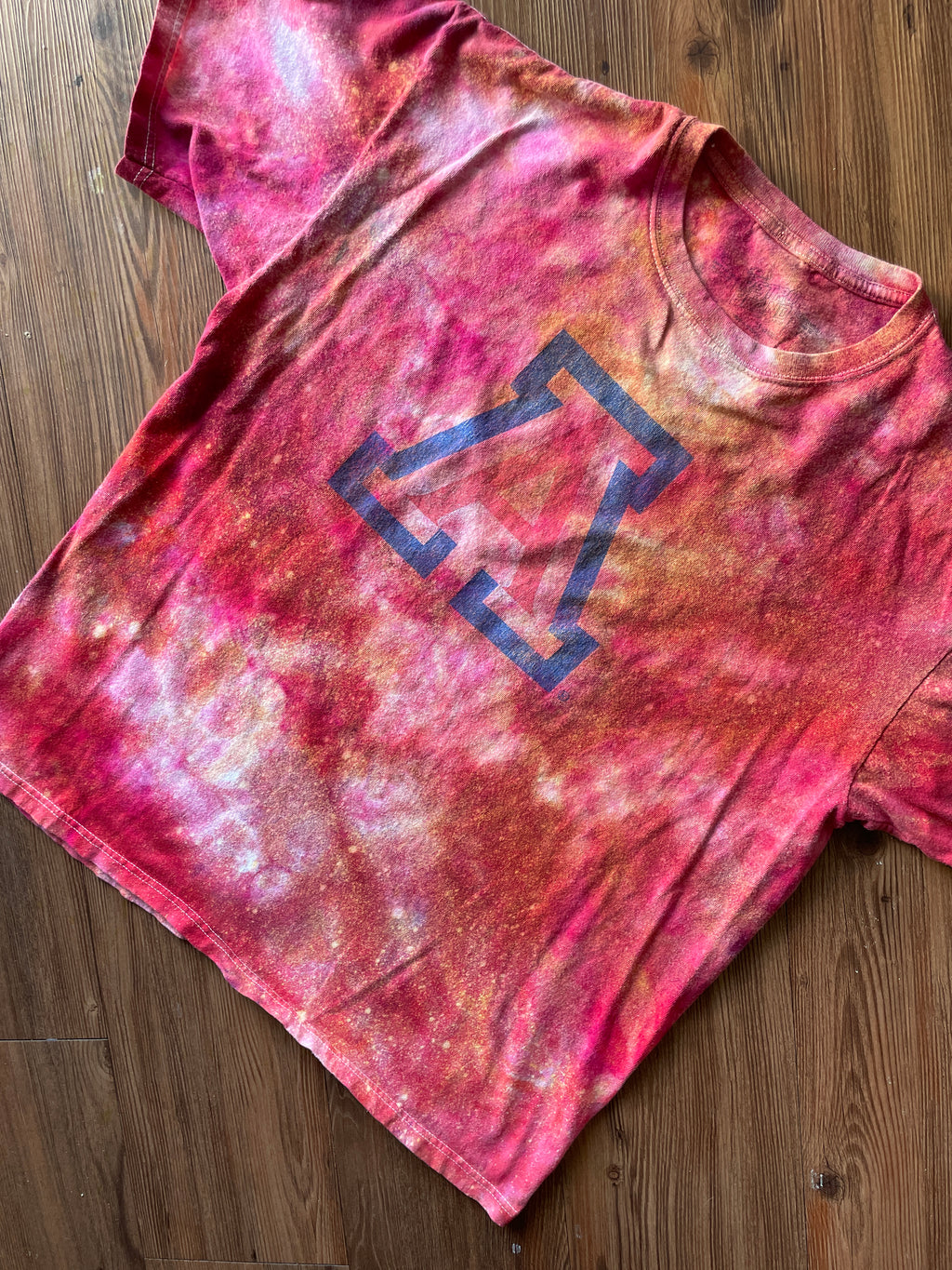 XL Men’s University of Arizona Galaxy Handmade Tie Dye T-Shirt | One-Of-a-Kind Pastel Pink and Red Short Sleeve