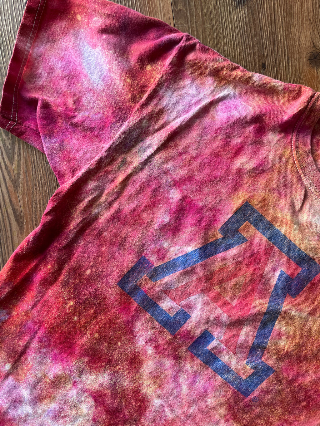 XL Men’s University of Arizona Galaxy Handmade Tie Dye T-Shirt | One-Of-a-Kind Pastel Pink and Red Short Sleeve