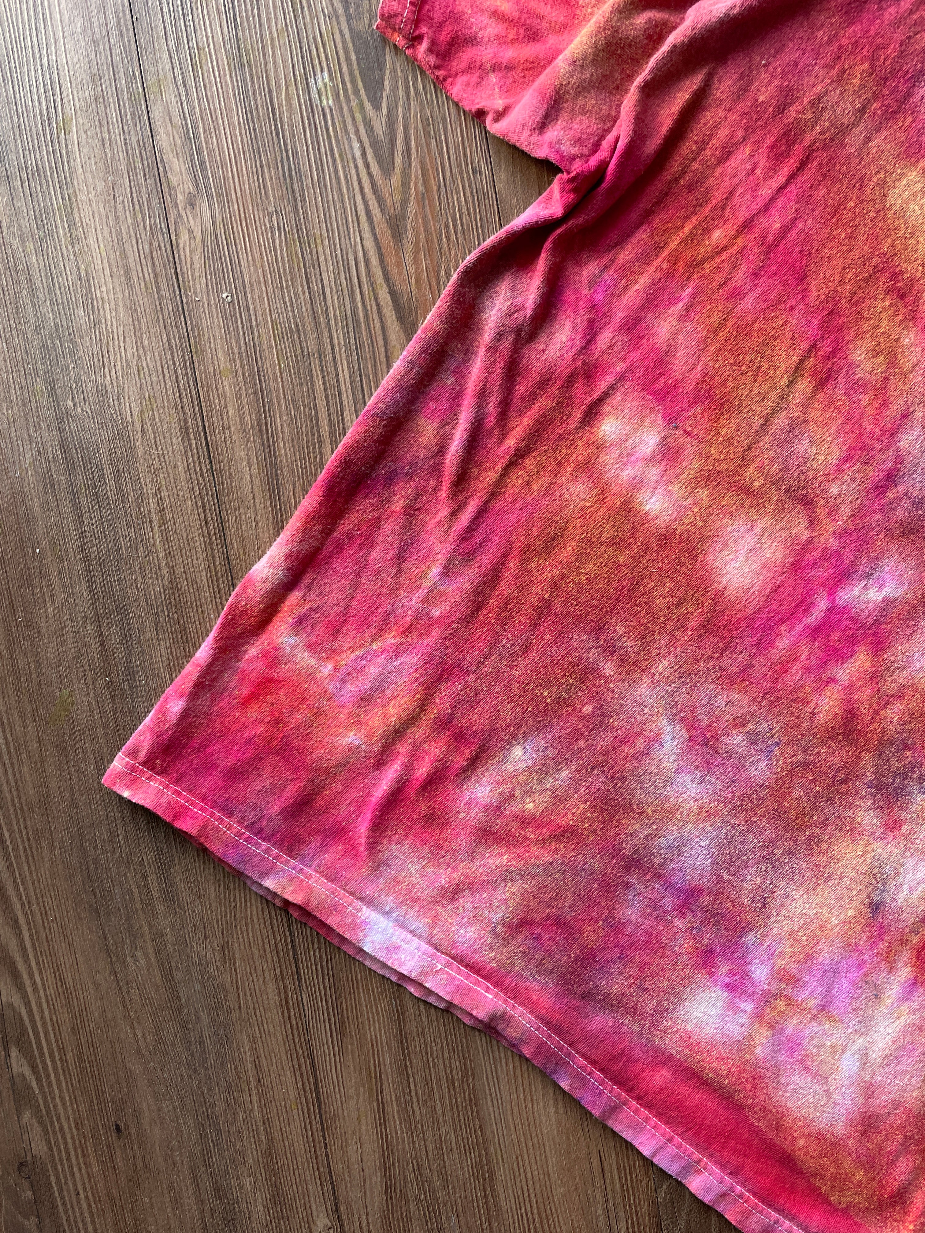 XL Men’s University of Arizona Galaxy Handmade Tie Dye T-Shirt | One-Of-a-Kind Pastel Pink and Red Short Sleeve