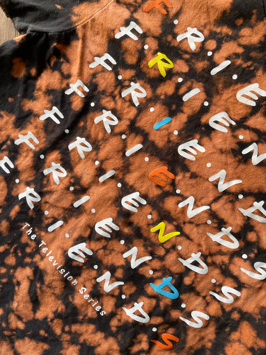 MEDIUM Women's FRIENDS Handmade Acid Dye T-Shirt | One-Of-a-Kind Bleach Dye Short Sleeve