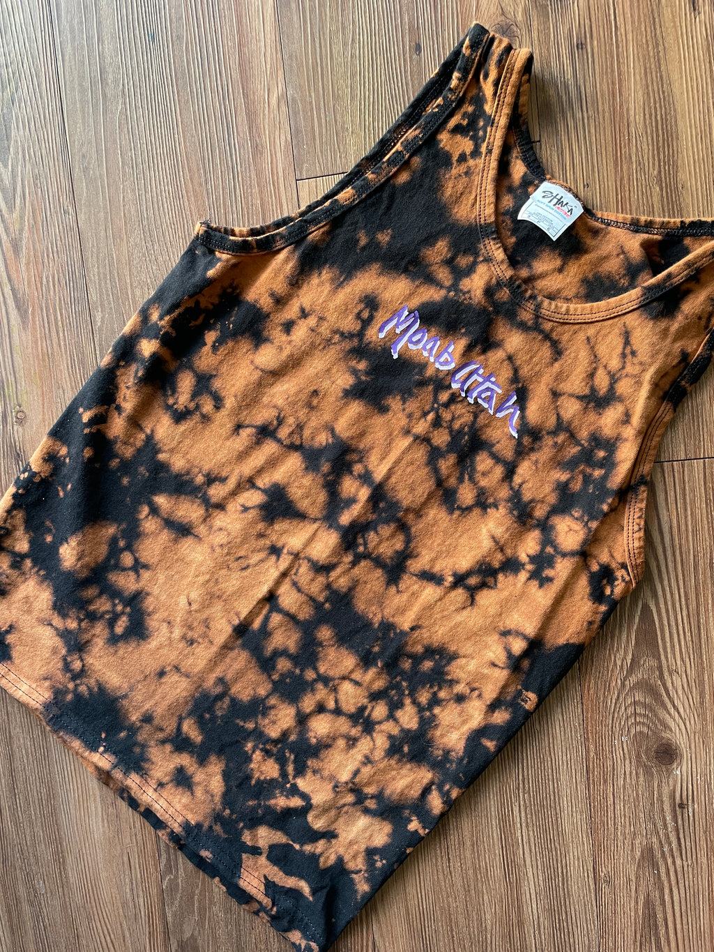 SMALL Men's Poison Spider Trail Moab, Utah Handmade Acid Dye Tank Top | One-Of-a-Kind Black and Bleach Short Sleeve