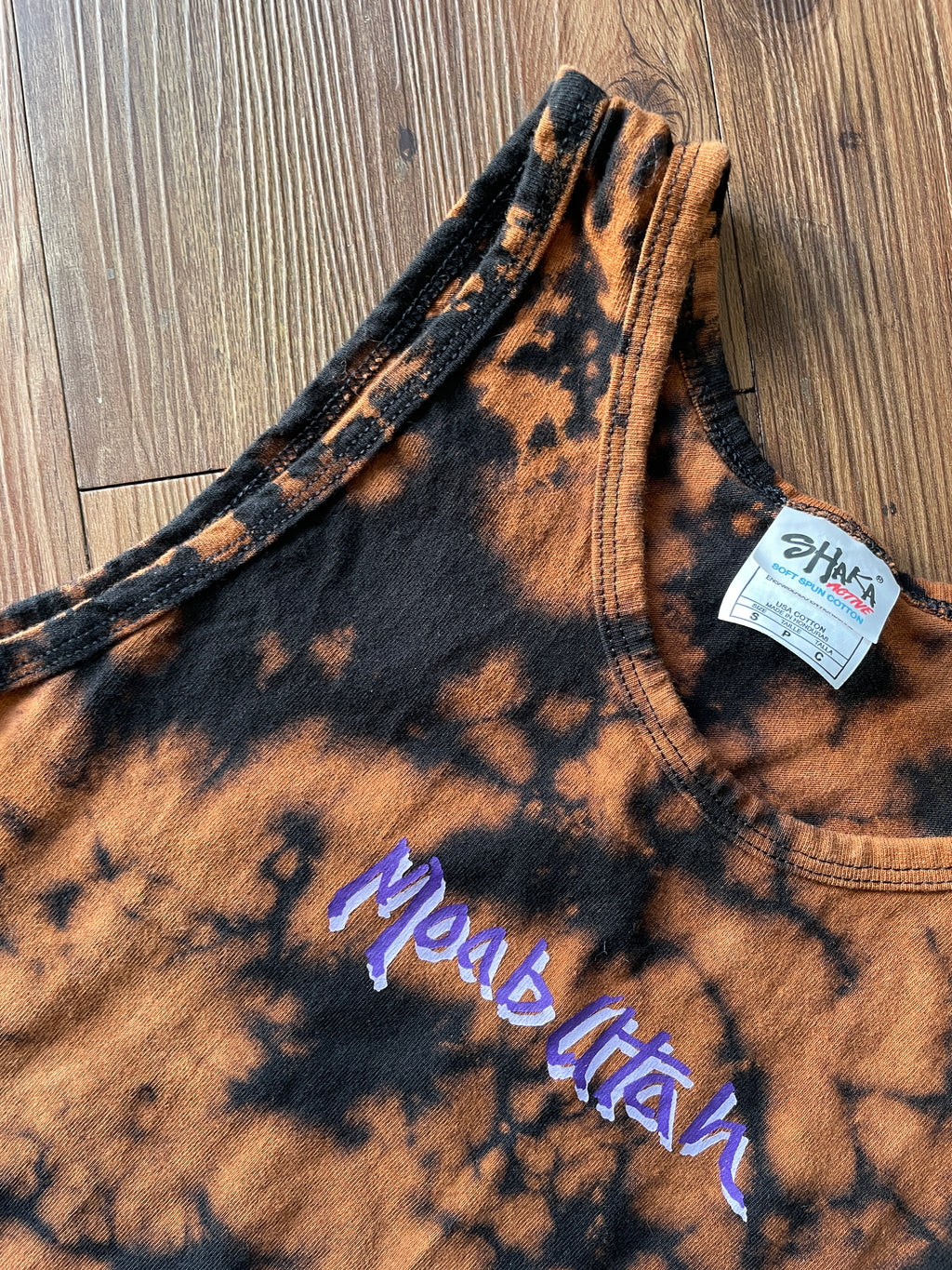 SMALL Men's Poison Spider Trail Moab, Utah Handmade Acid Dye Tank Top | One-Of-a-Kind Black and Bleach Short Sleeve