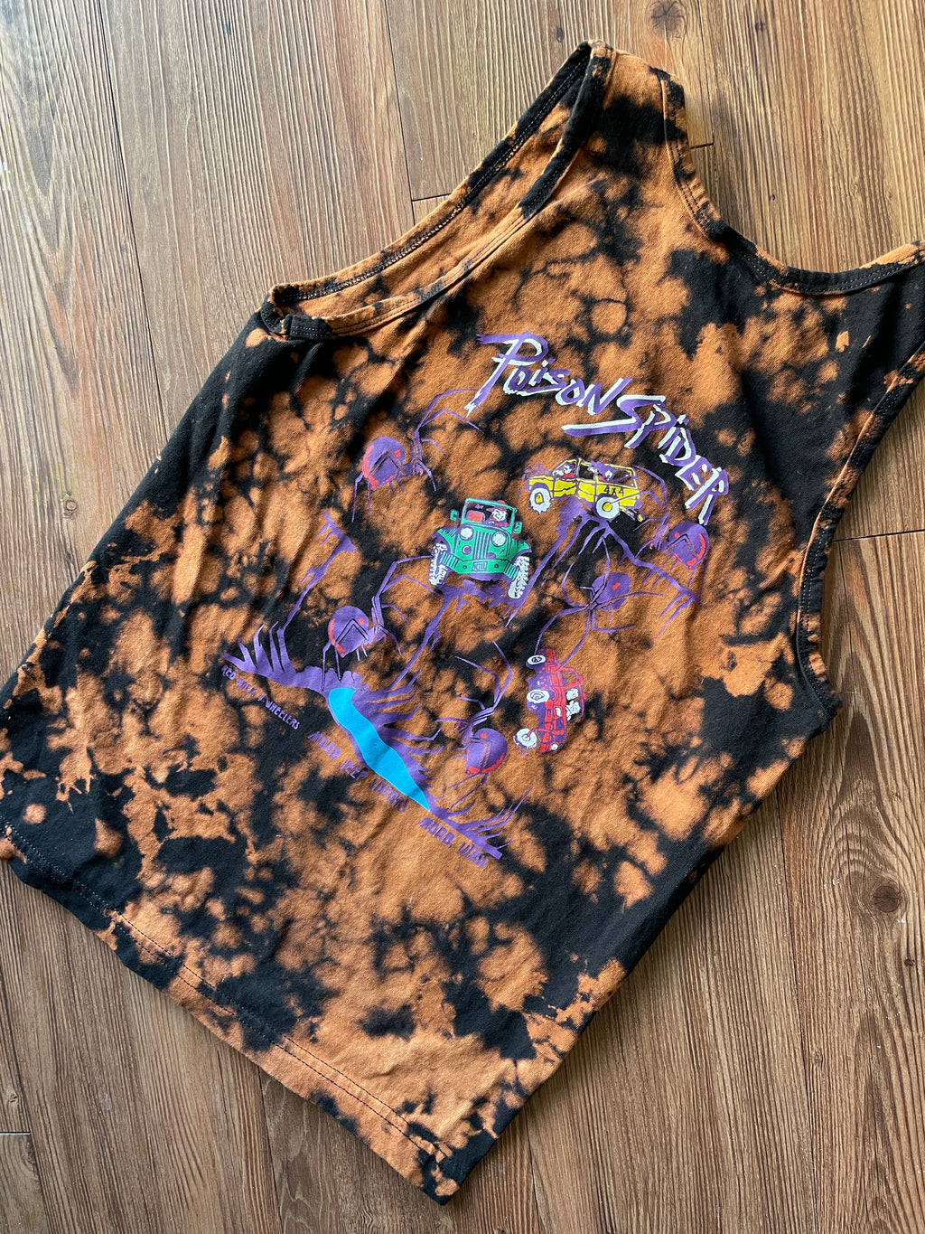 SMALL Men's Poison Spider Trail Moab, Utah Handmade Acid Dye Tank Top | One-Of-a-Kind Black and Bleach Short Sleeve