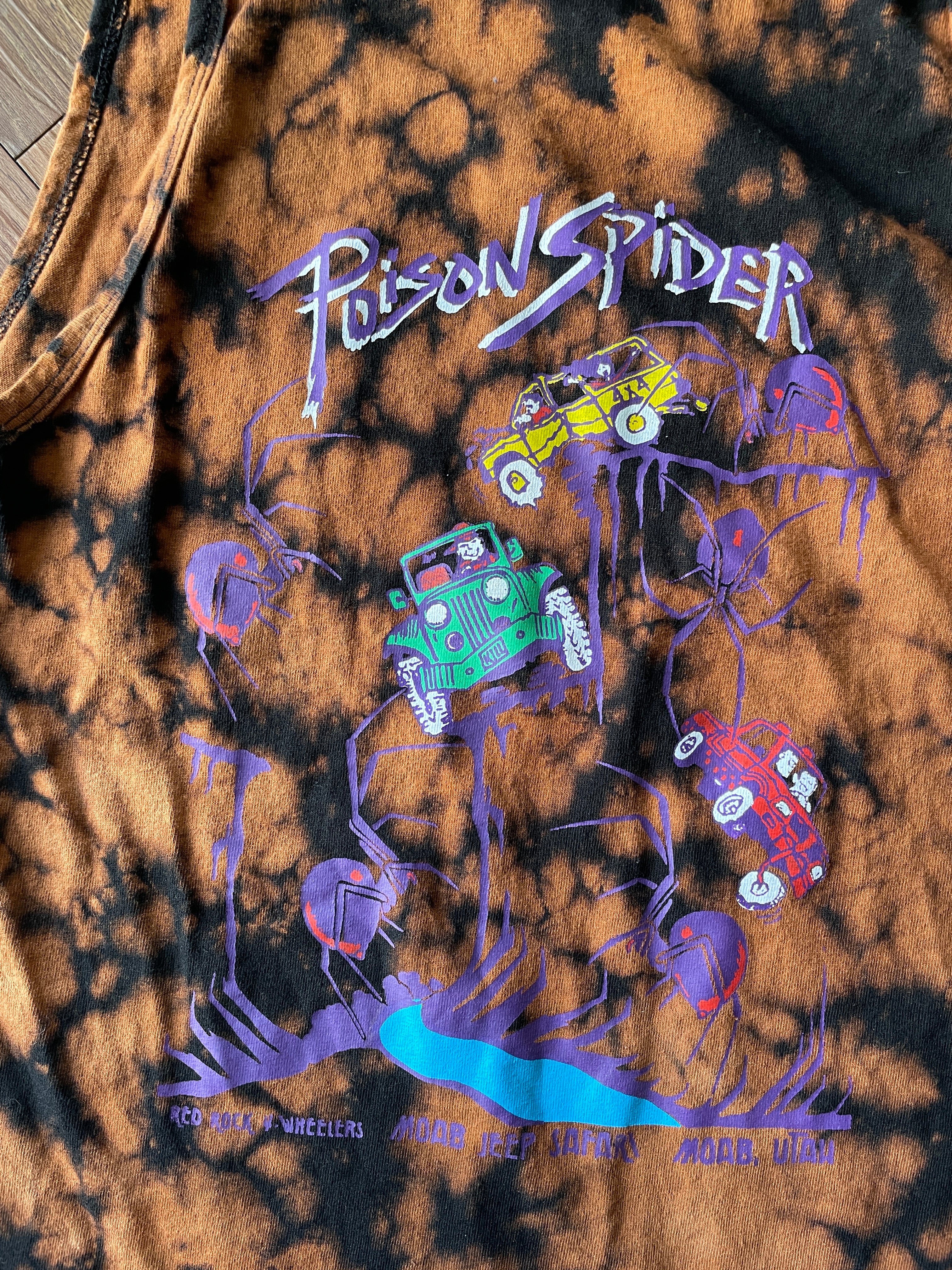 SMALL Men's Poison Spider Trail Moab, Utah Handmade Acid Dye Tank Top | One-Of-a-Kind Black and Bleach Short Sleeve