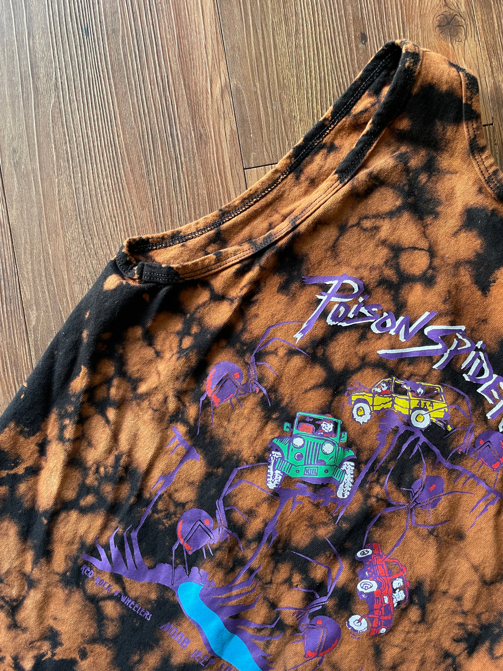 SMALL Men's Poison Spider Trail Moab, Utah Handmade Acid Dye Tank Top | One-Of-a-Kind Black and Bleach Short Sleeve