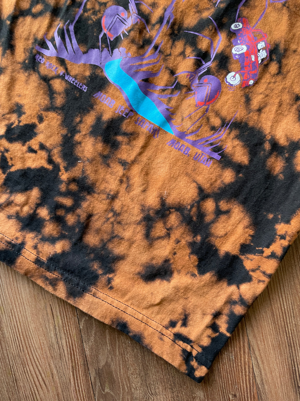 SMALL Men's Poison Spider Trail Moab, Utah Handmade Acid Dye Tank Top | One-Of-a-Kind Black and Bleach Short Sleeve