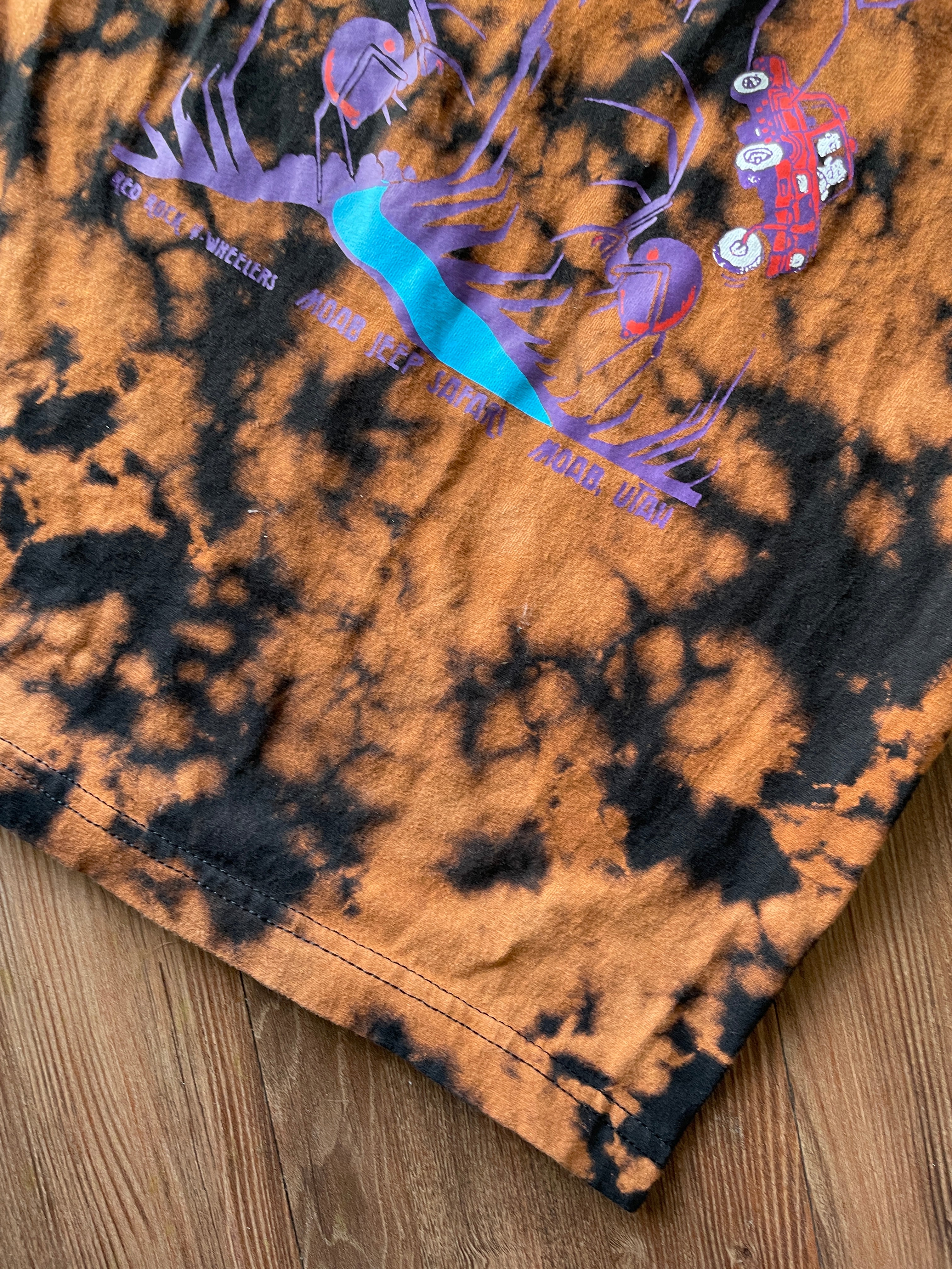 SMALL Men's Poison Spider Trail Moab, Utah Handmade Acid Dye Tank Top | One-Of-a-Kind Black and Bleach Short Sleeve