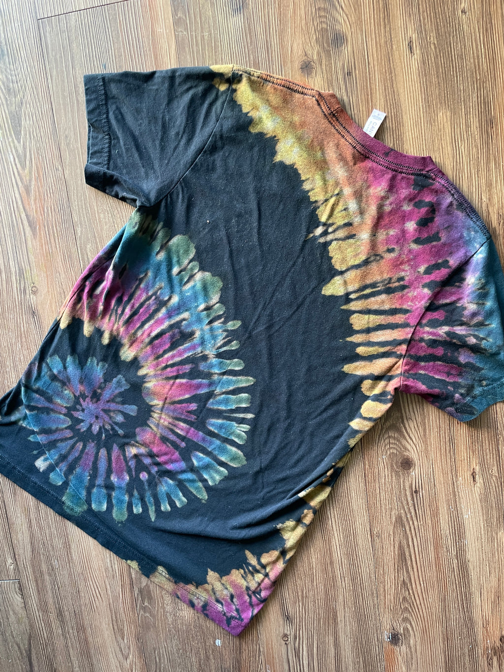MEDIUM Men’s Climb On Sign Language Handmade Tie Dye T-Shirt | One-Of-a-Kind Black and Rainbow Short Sleeve