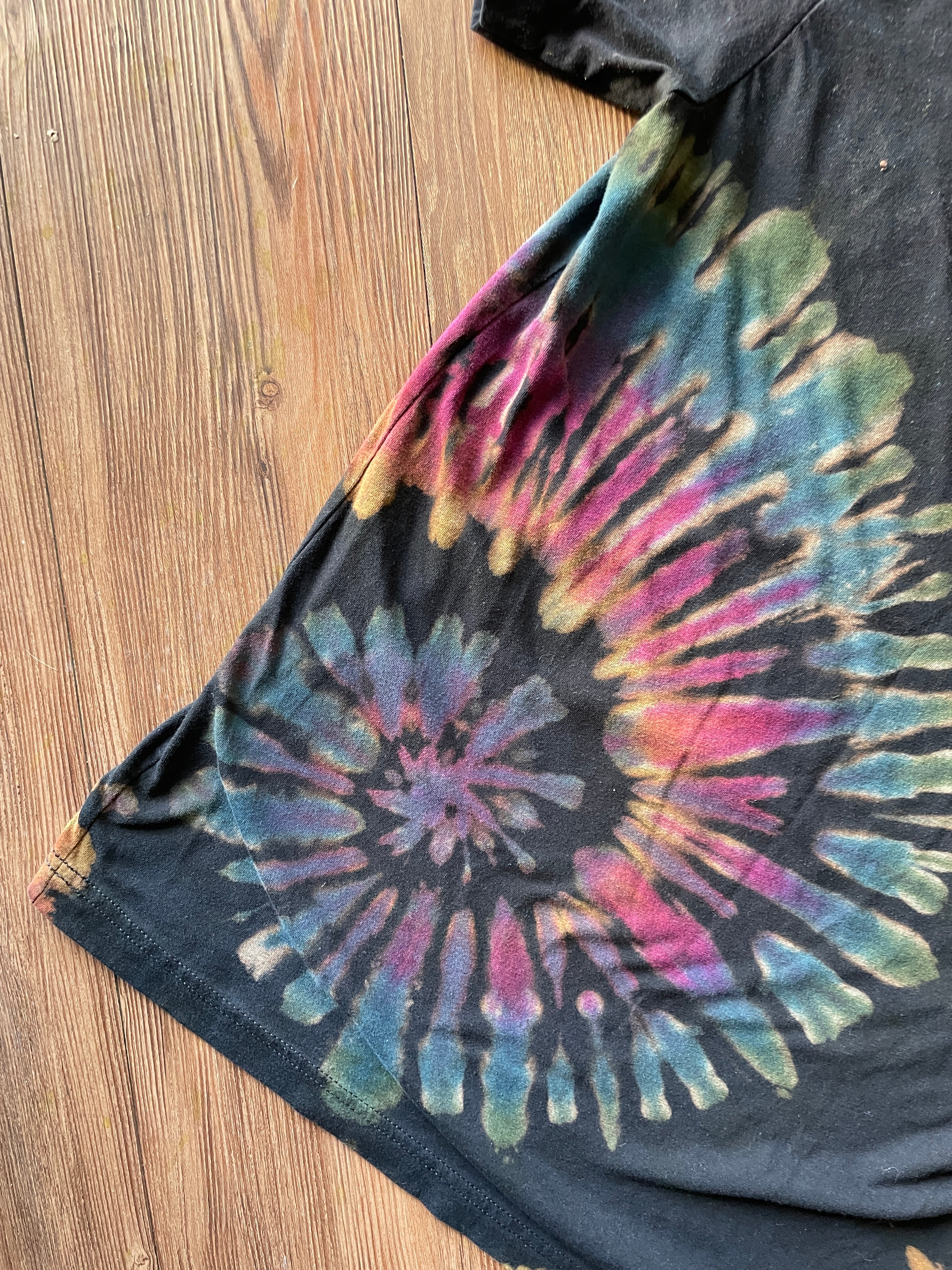 MEDIUM Men’s Climb On Sign Language Handmade Tie Dye T-Shirt | One-Of-a-Kind Black and Rainbow Short Sleeve