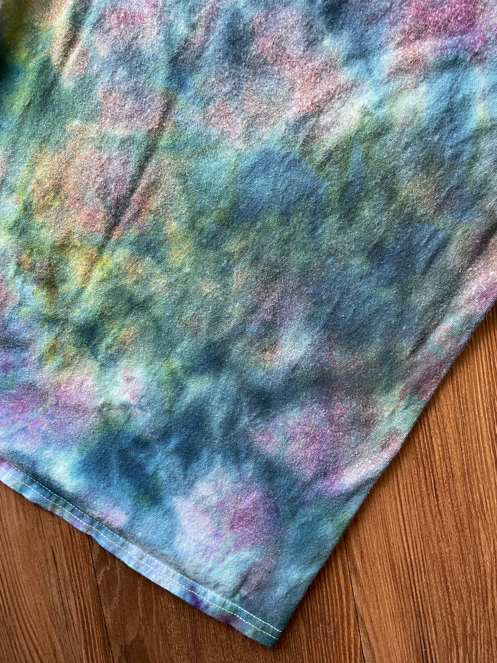 Small Men’s 2018 40th Annual Snowbird Bicycle Hill Climb Galaxy Handmade Tie Dye T-Shirt | One-Of-a-Kind Pastel Blue and Green Short Sleeve