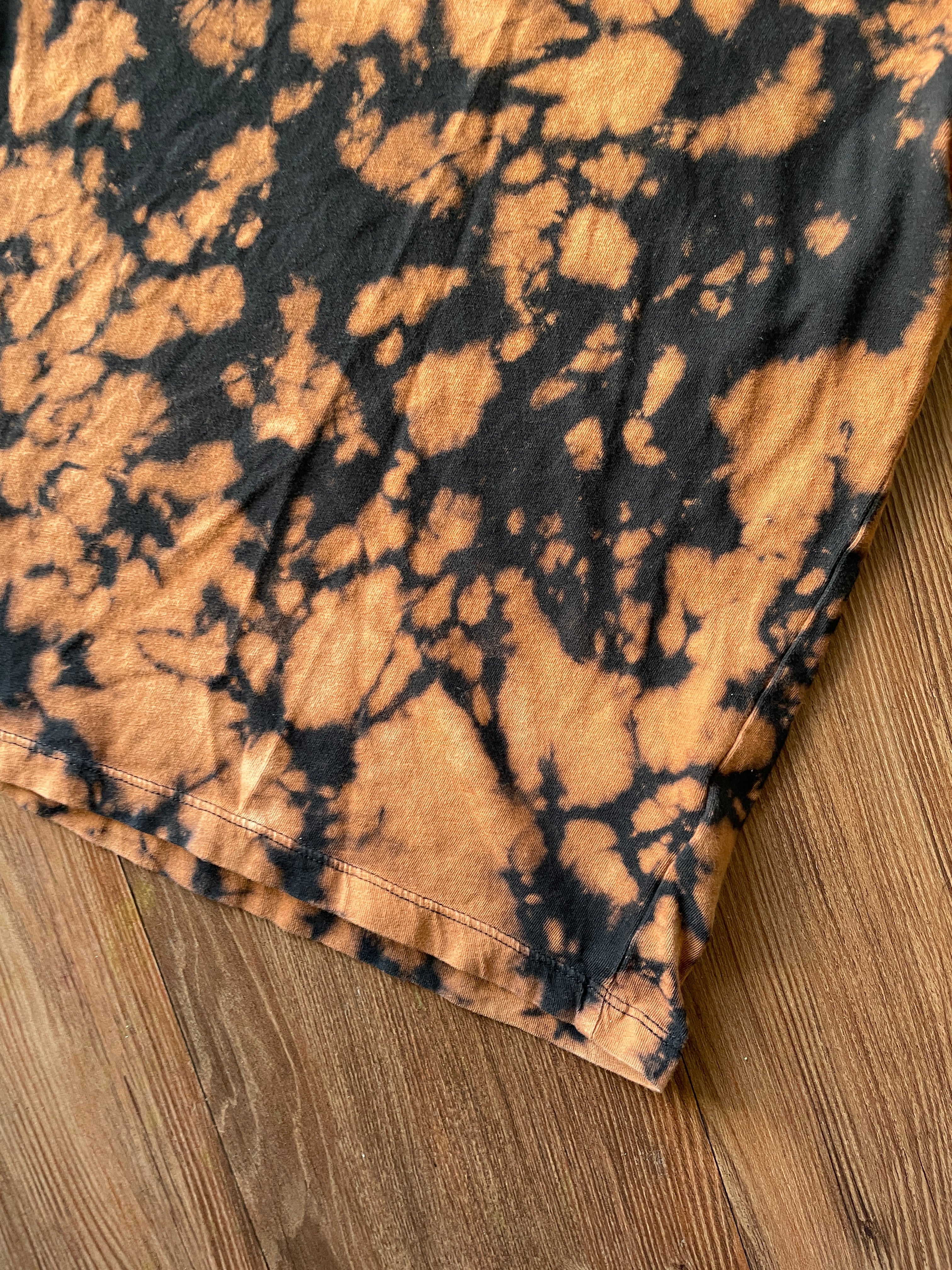 SMALL Women’s Friends Handmade Acid Dye T-Shirt | One-Of-a-Kind Black and Bleach Short Sleeve