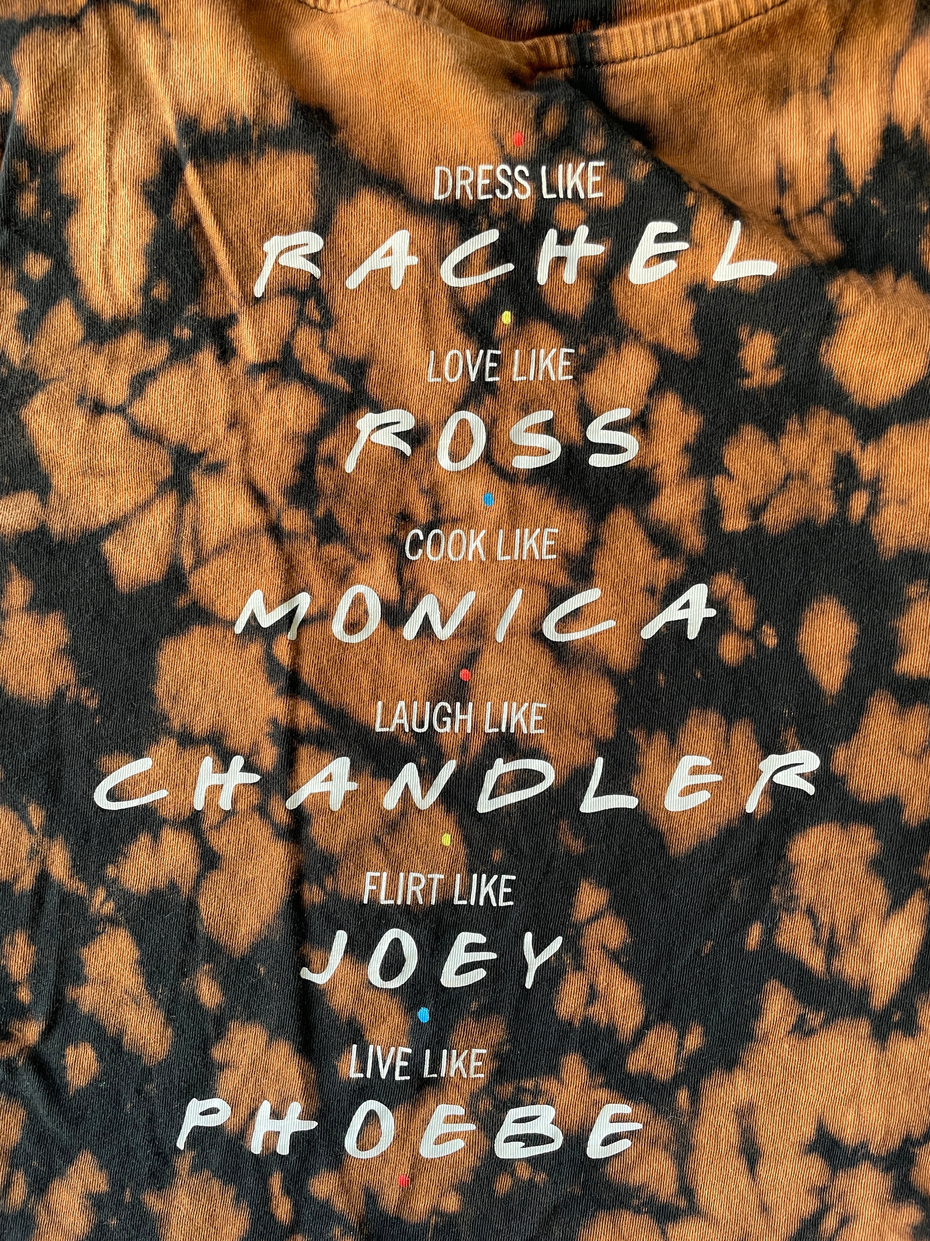 SMALL Women’s Friends Handmade Acid Dye T-Shirt | One-Of-a-Kind Black and Bleach Short Sleeve