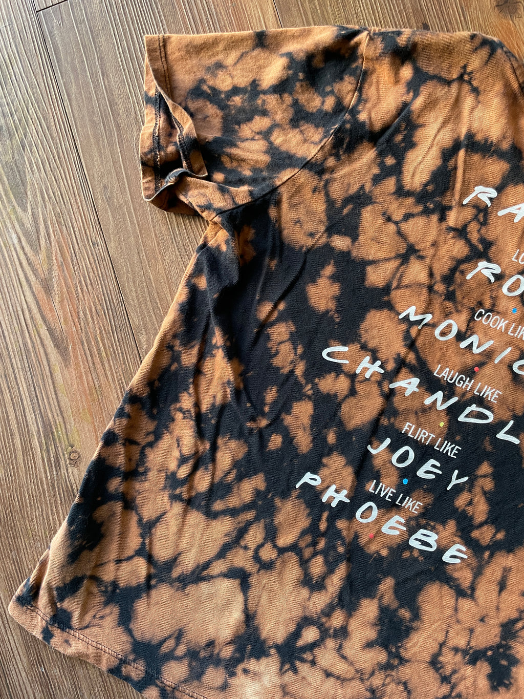 SMALL Women’s Friends Handmade Acid Dye T-Shirt | One-Of-a-Kind Black and Bleach Short Sleeve