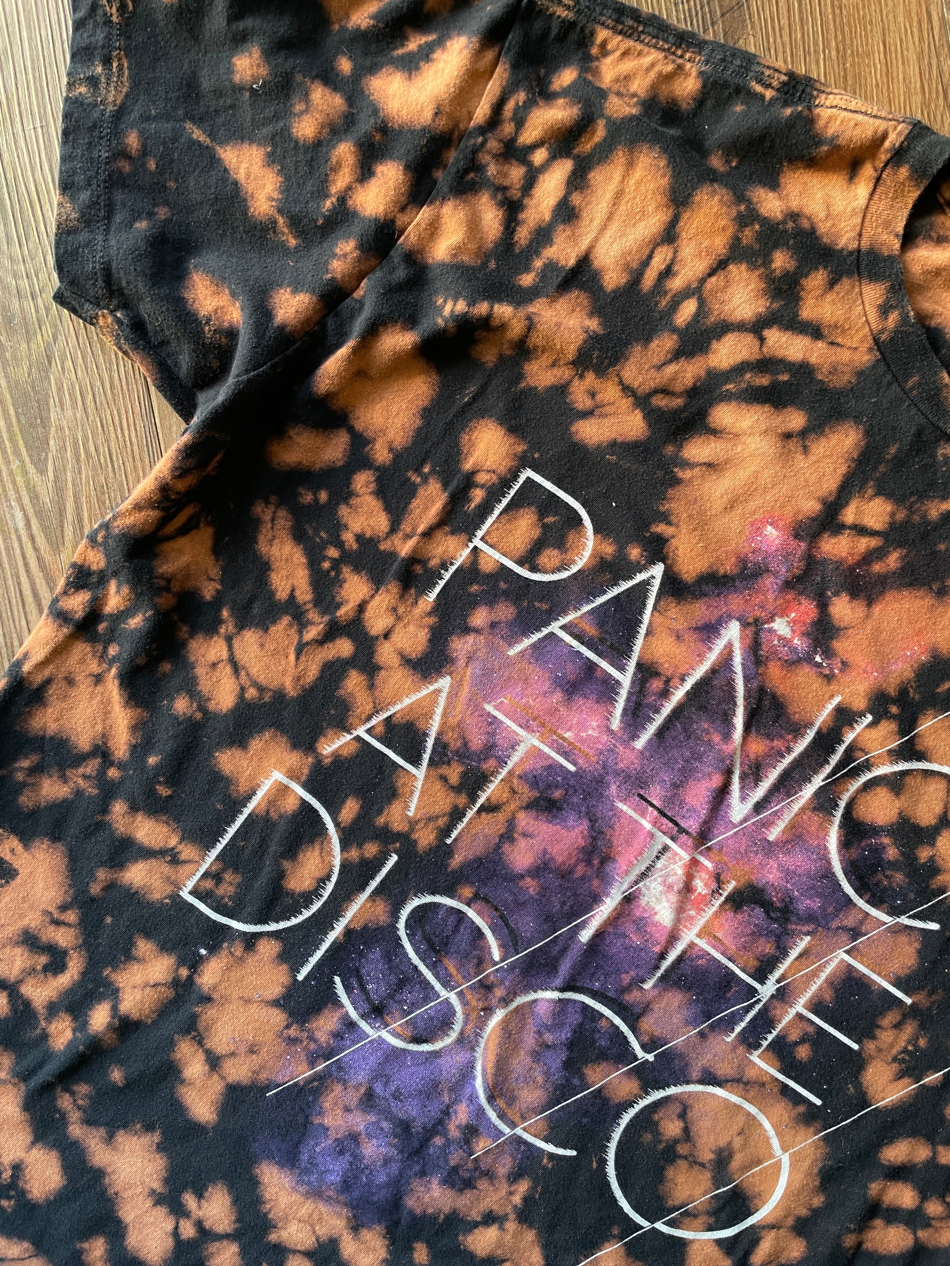 XL Men’s Panic! at the Disco Handmade Acid Dye T-Shirt | One-Of-a-Kind Black and Bleach Short Sleeve