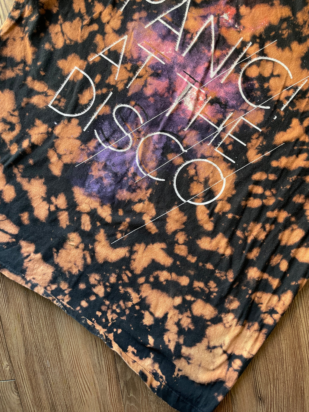 XL Men’s Panic! at the Disco Handmade Acid Dye T-Shirt | One-Of-a-Kind Black and Bleach Short Sleeve