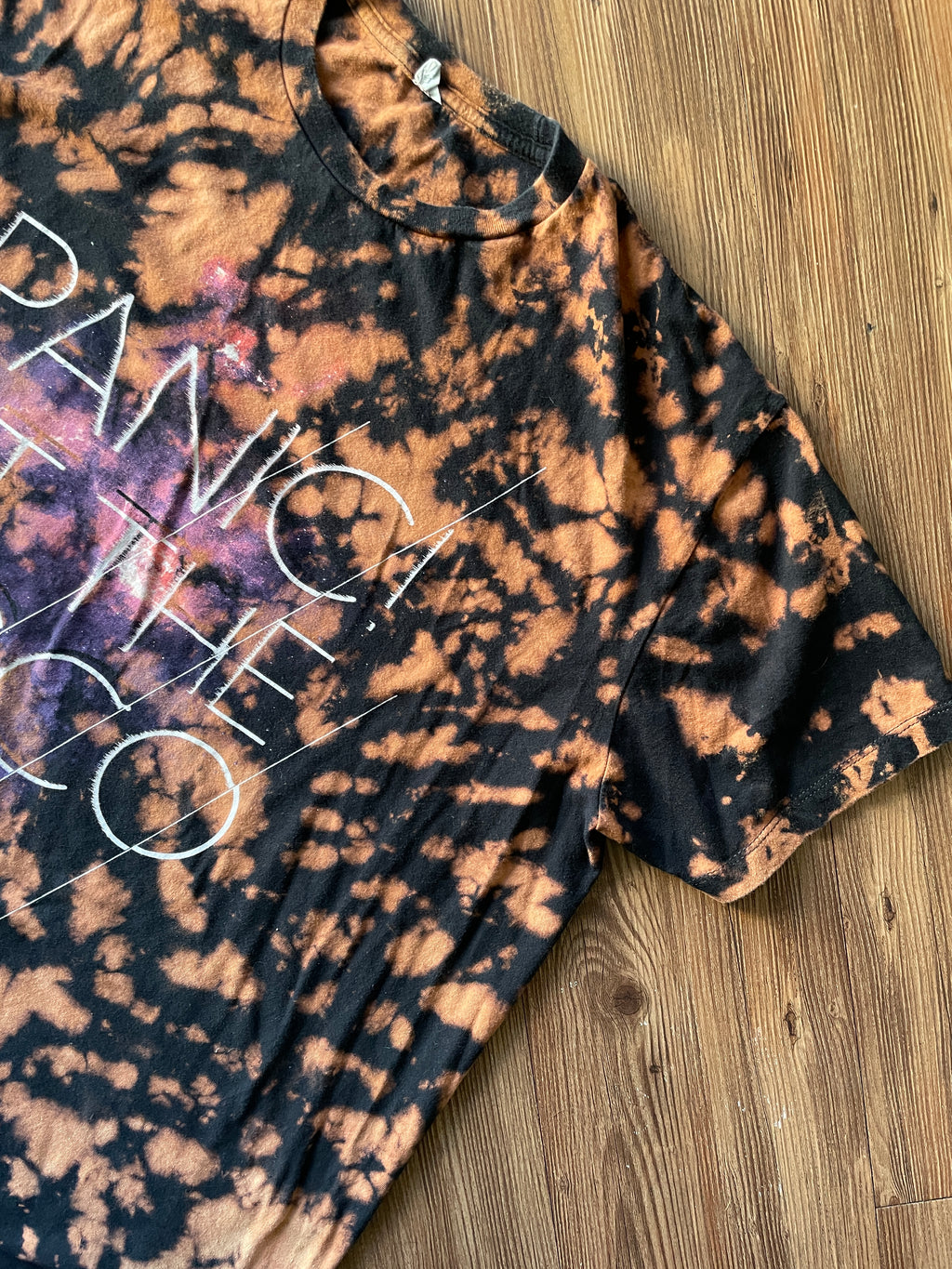 XL Men’s Panic! at the Disco Handmade Acid Dye T-Shirt | One-Of-a-Kind Black and Bleach Short Sleeve
