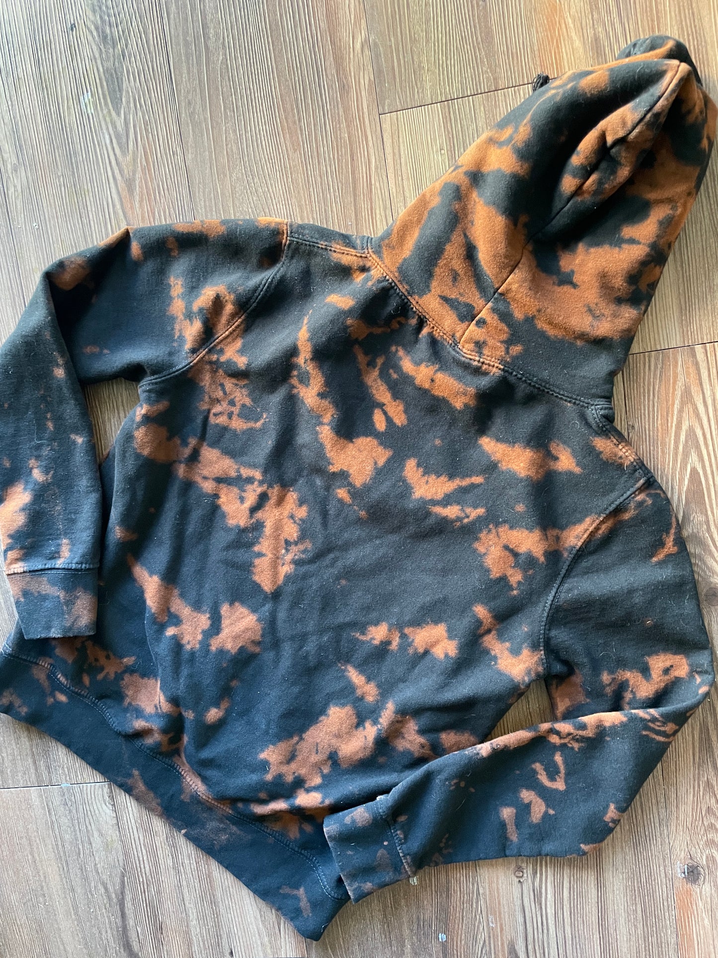 SMALL Women’s London Skyline Handmade Acid Dye Hoodie | One-Of-a-Kind Black and Bleach Long Sleeve Sweatshirt