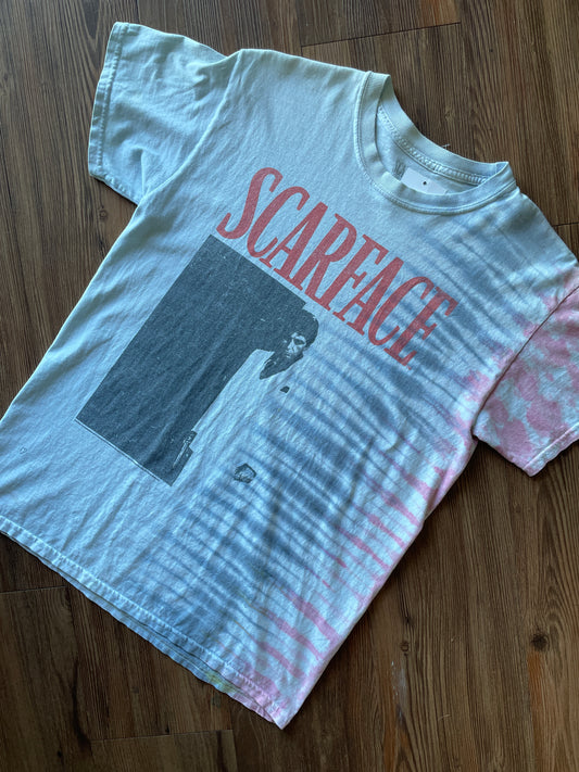 Medium Men’s Scarface Handmade Tie Dye T-Shirt | Pastel Pink and Grey Pleated Tie Dye Short Sleeve