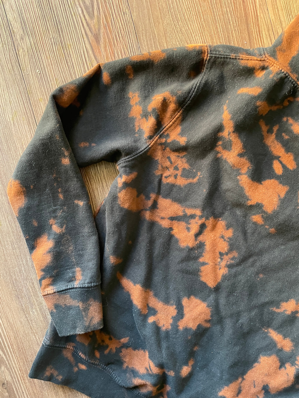 SMALL Women’s London Skyline Handmade Acid Dye Hoodie | One-Of-a-Kind Black and Bleach Long Sleeve Sweatshirt