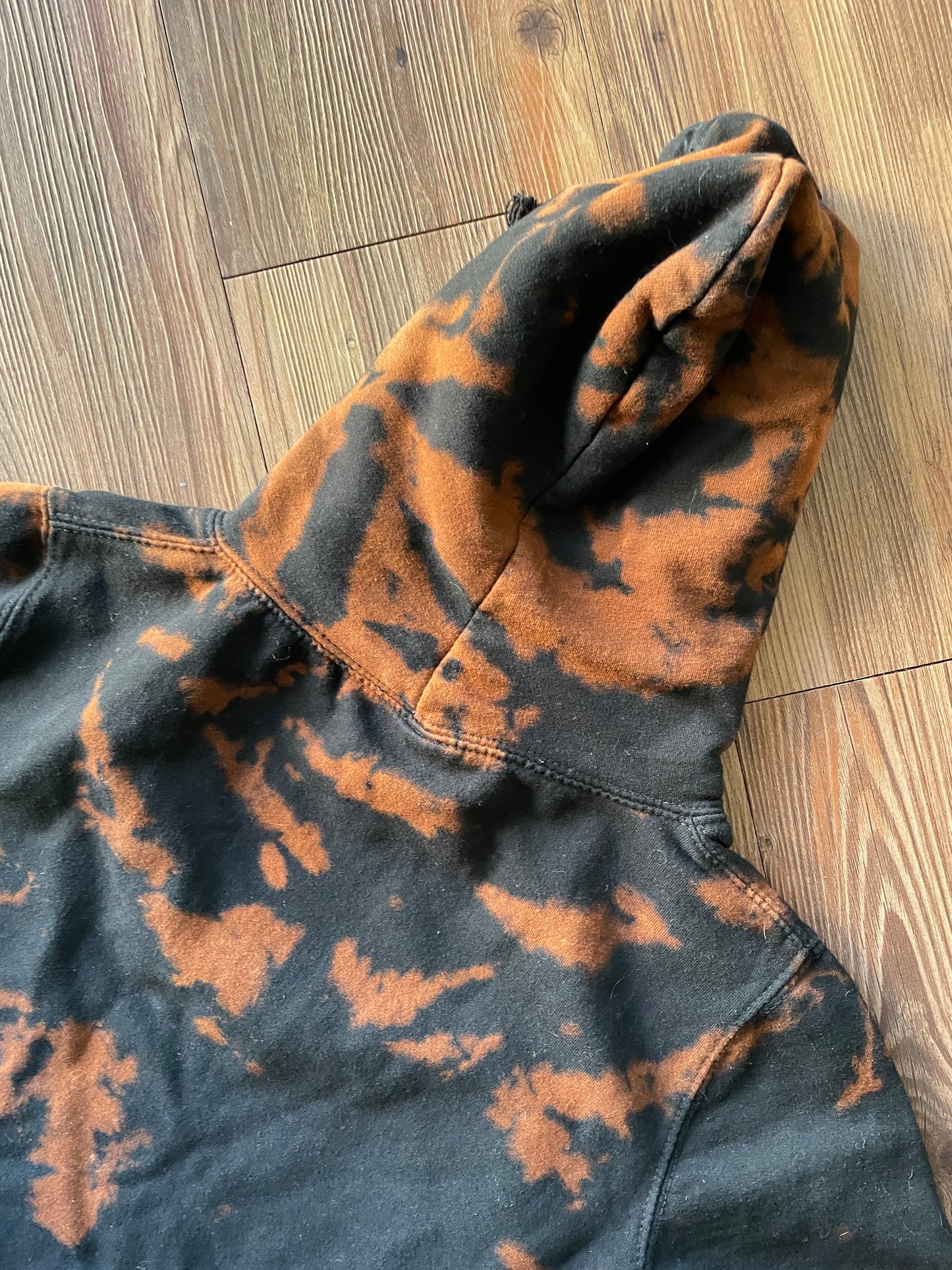 SMALL Women’s London Skyline Handmade Acid Dye Hoodie | One-Of-a-Kind Black and Bleach Long Sleeve Sweatshirt