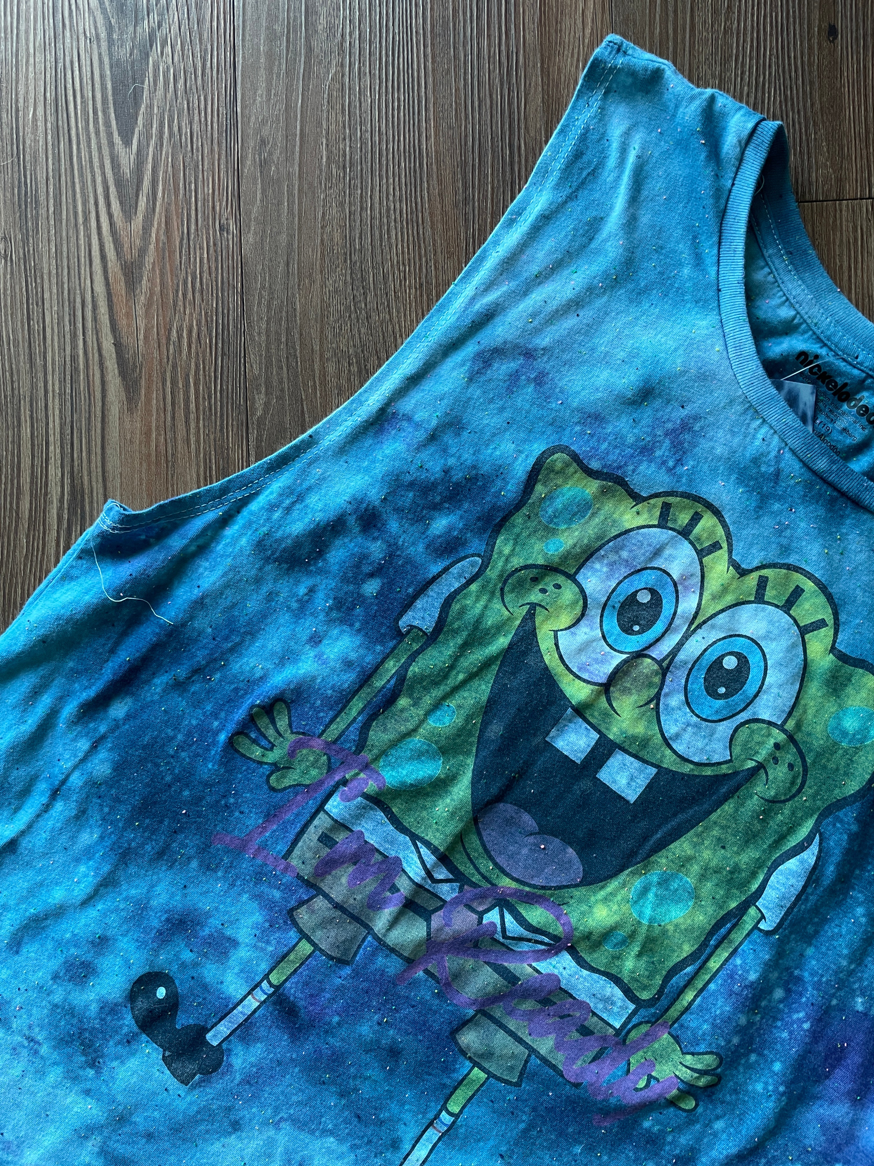 XL Women’s SpongeBob I’m Ready Handmade Tie Dye Tank Too | Blue Ocean Galaxy Tie Dye Sleeveless Top