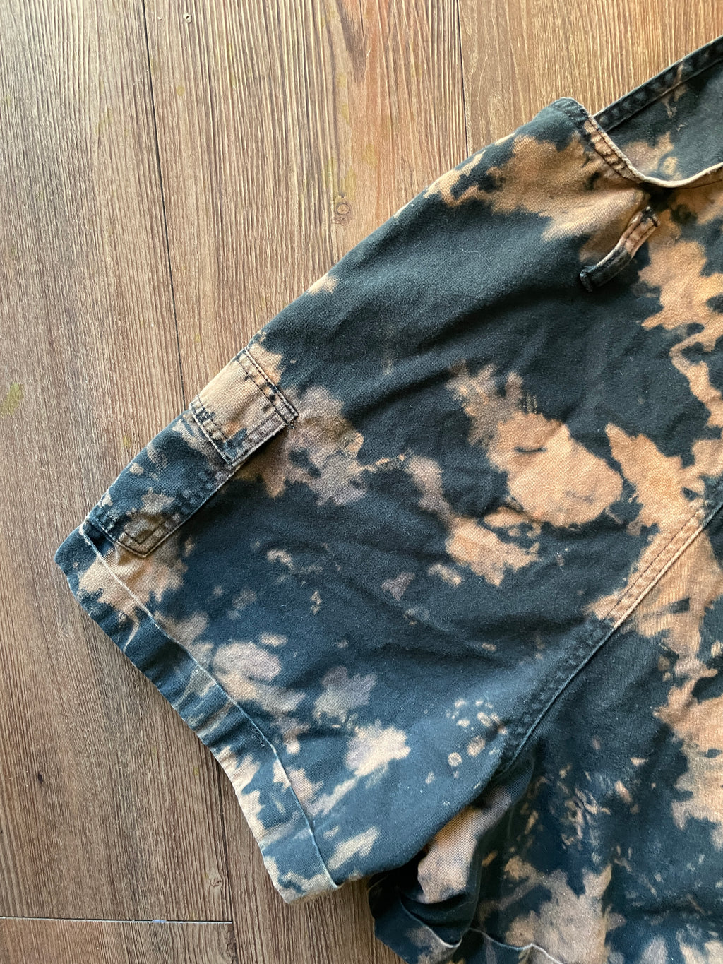 LARGE Women's Handmade Acid Dye Short Overalls | One-Of-a-Kind Black and Bleach Shortalls