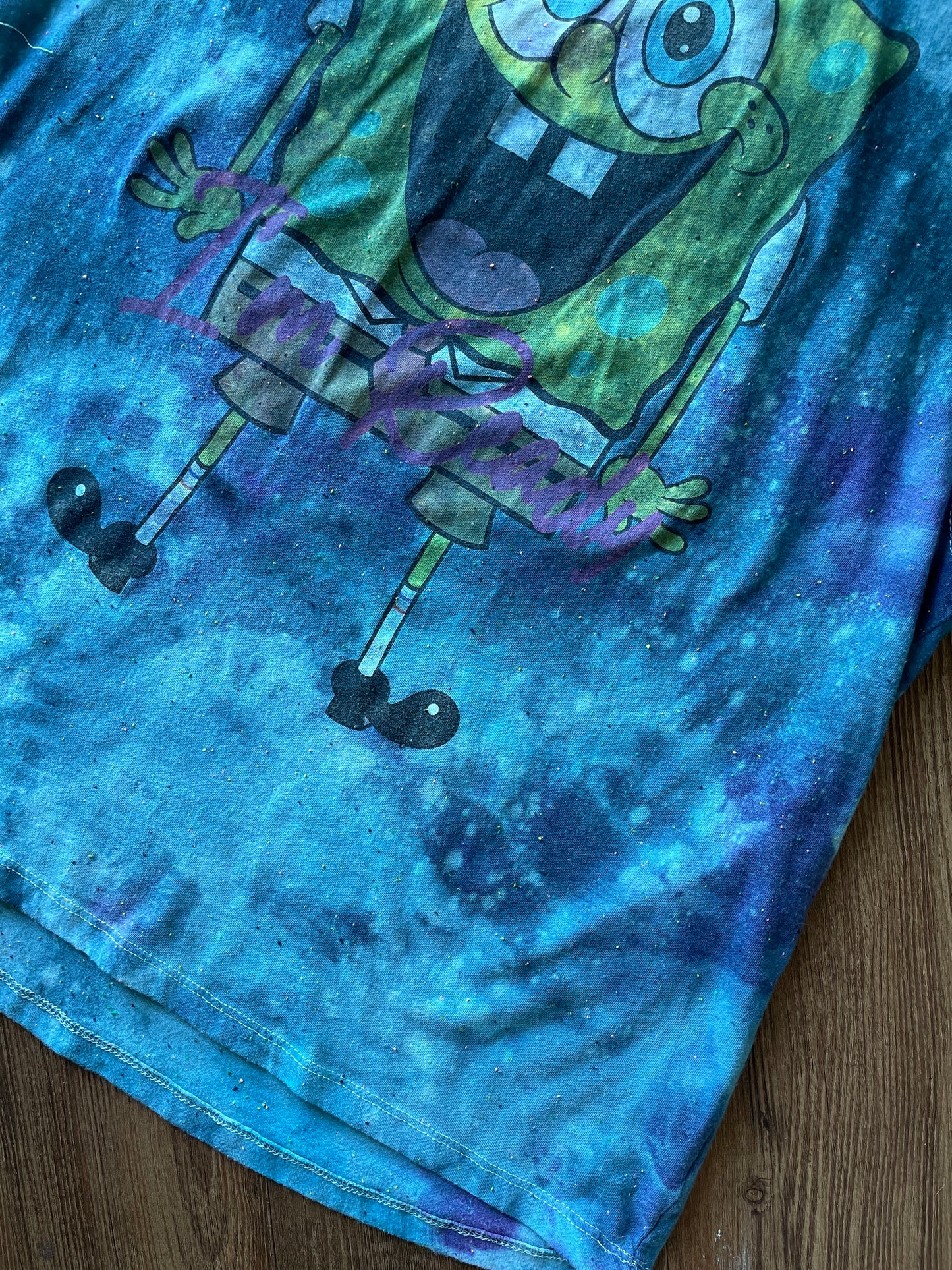 XL Women’s SpongeBob I’m Ready Handmade Tie Dye Tank Too | Blue Ocean Galaxy Tie Dye Sleeveless Top