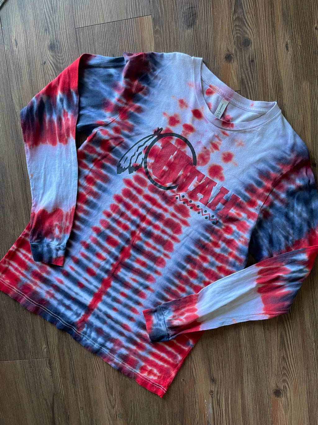 Large Men’s Utah Utes Handmade Tie Dye T-Shirt | Red and Black U of U Pleated Tie Dye Long  Sleeve