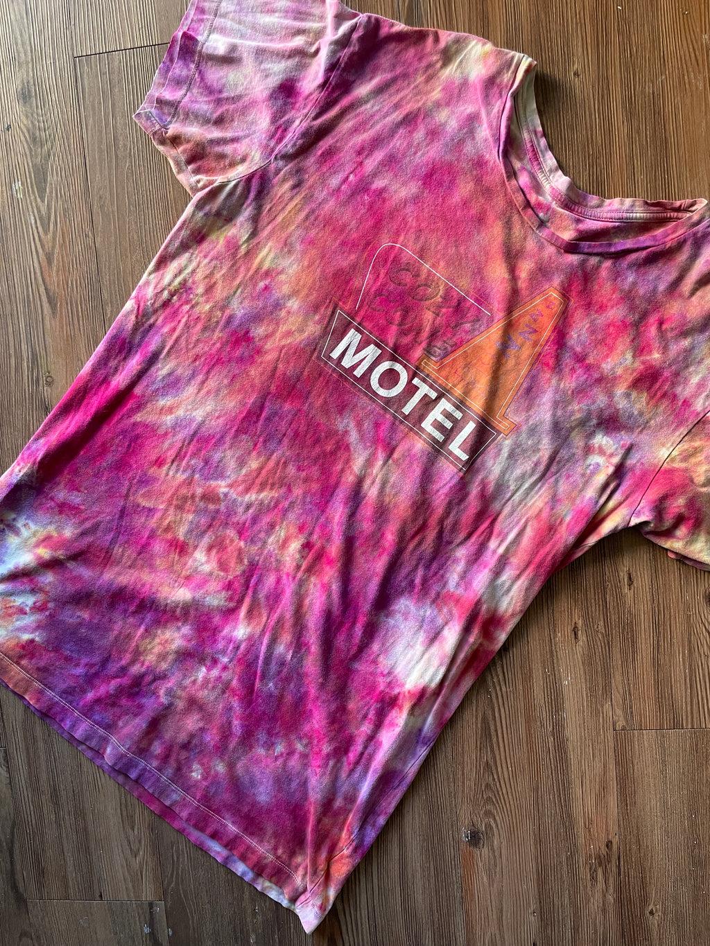 ONE SIZE Men’s Cozy Cone Motel Galaxy Handmade Tie Dye Sleep Shirt | One-Of-a-Kind Pink and Purple Short Sleeve