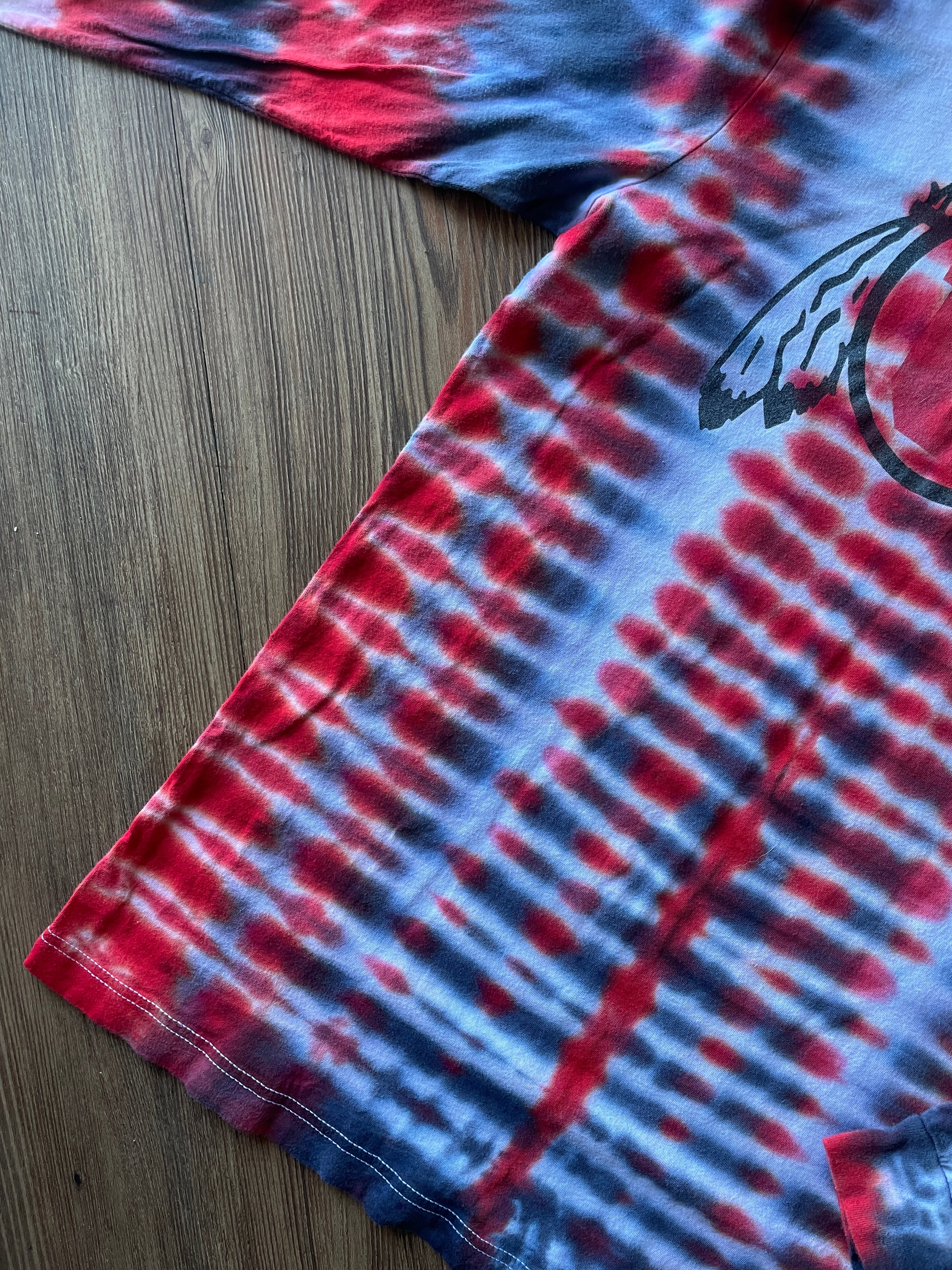 Large Men’s Utah Utes Handmade Tie Dye T-Shirt | Red and Black U of U Pleated Tie Dye Long  Sleeve