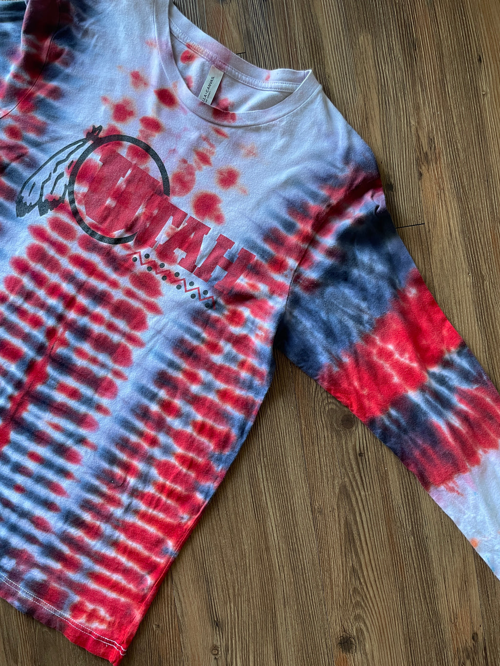 Large Men’s Utah Utes Handmade Tie Dye T-Shirt | Red and Black U of U Pleated Tie Dye Long  Sleeve