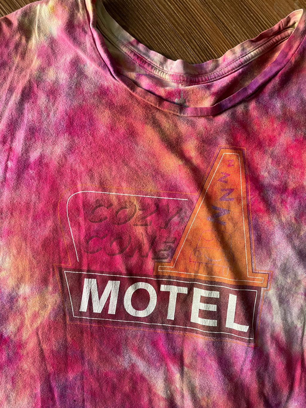 ONE SIZE Men’s Cozy Cone Motel Galaxy Handmade Tie Dye Sleep Shirt | One-Of-a-Kind Pink and Purple Short Sleeve