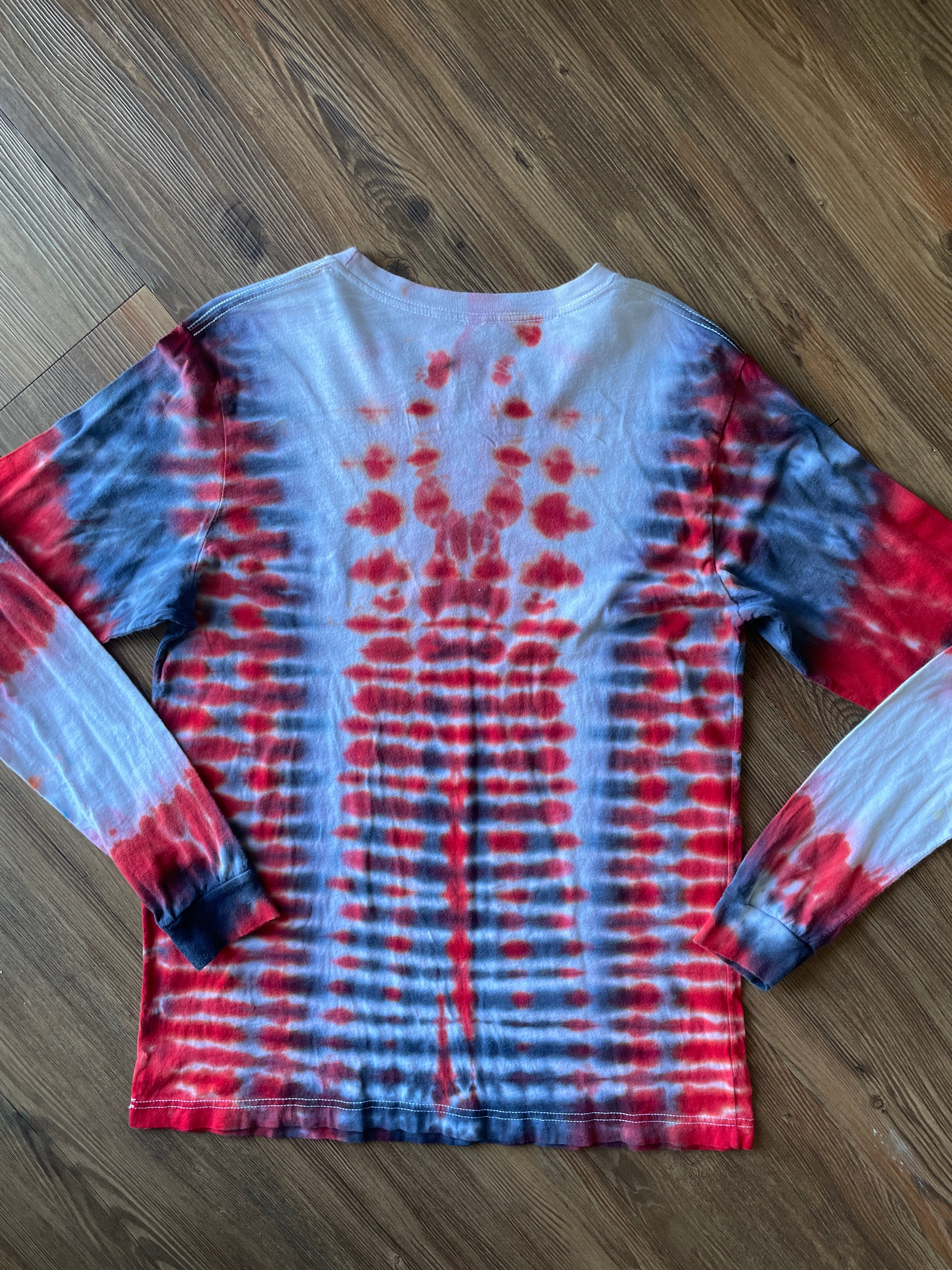 Large Men’s Utah Utes Handmade Tie Dye T-Shirt | Red and Black U of U Pleated Tie Dye Long  Sleeve