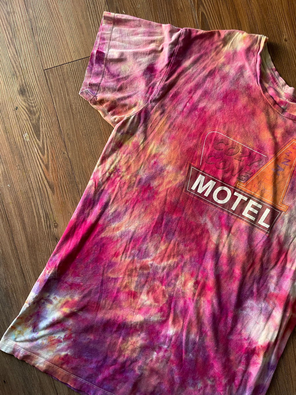 ONE SIZE Men’s Cozy Cone Motel Galaxy Handmade Tie Dye Sleep Shirt | One-Of-a-Kind Pink and Purple Short Sleeve