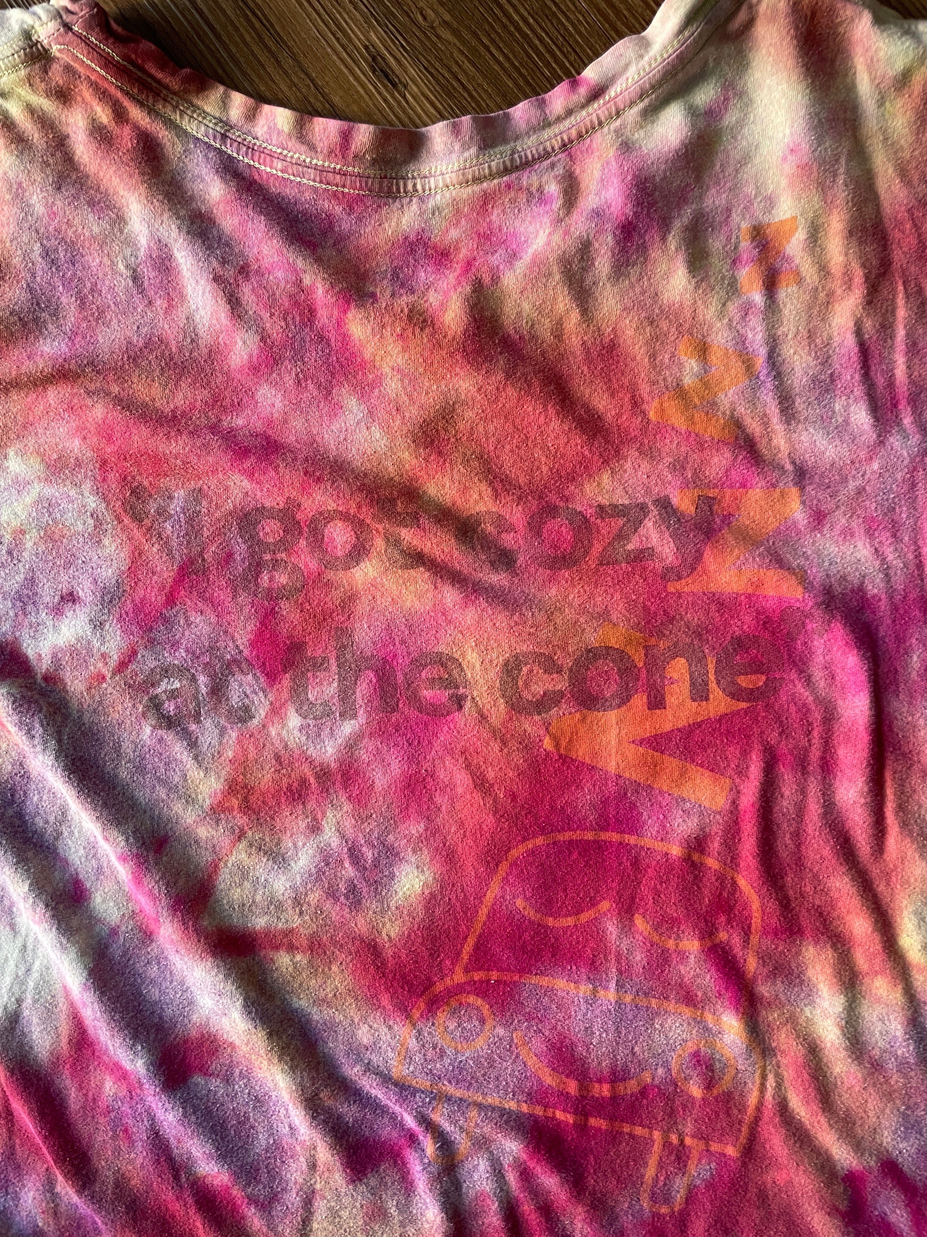 ONE SIZE Men’s Cozy Cone Motel Galaxy Handmade Tie Dye Sleep Shirt | One-Of-a-Kind Pink and Purple Short Sleeve