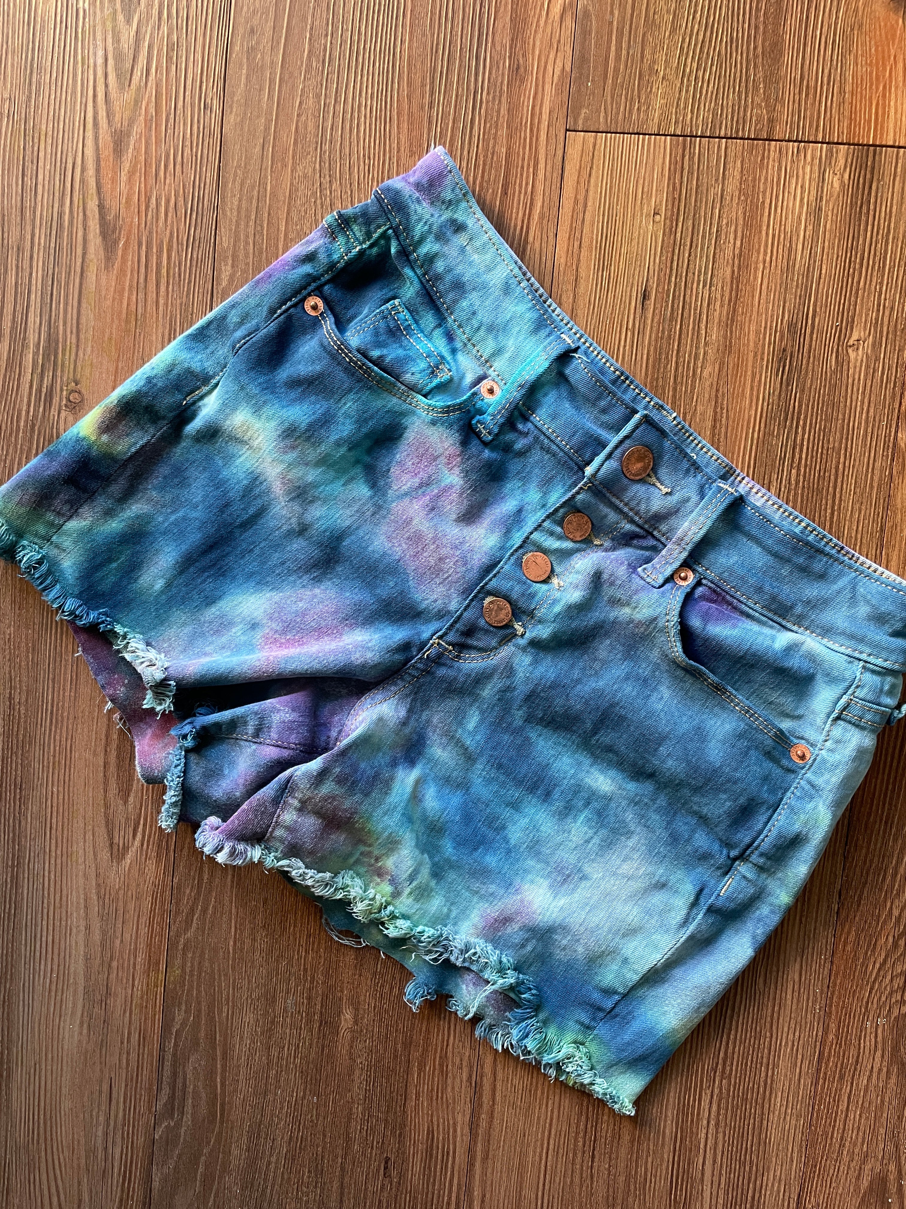 Size 2 Women's Climbing Shoe Galaxy Dye Handmade Tie Dye Shorts | Blue Galaxy Ice Dye Tie Dye Shorts