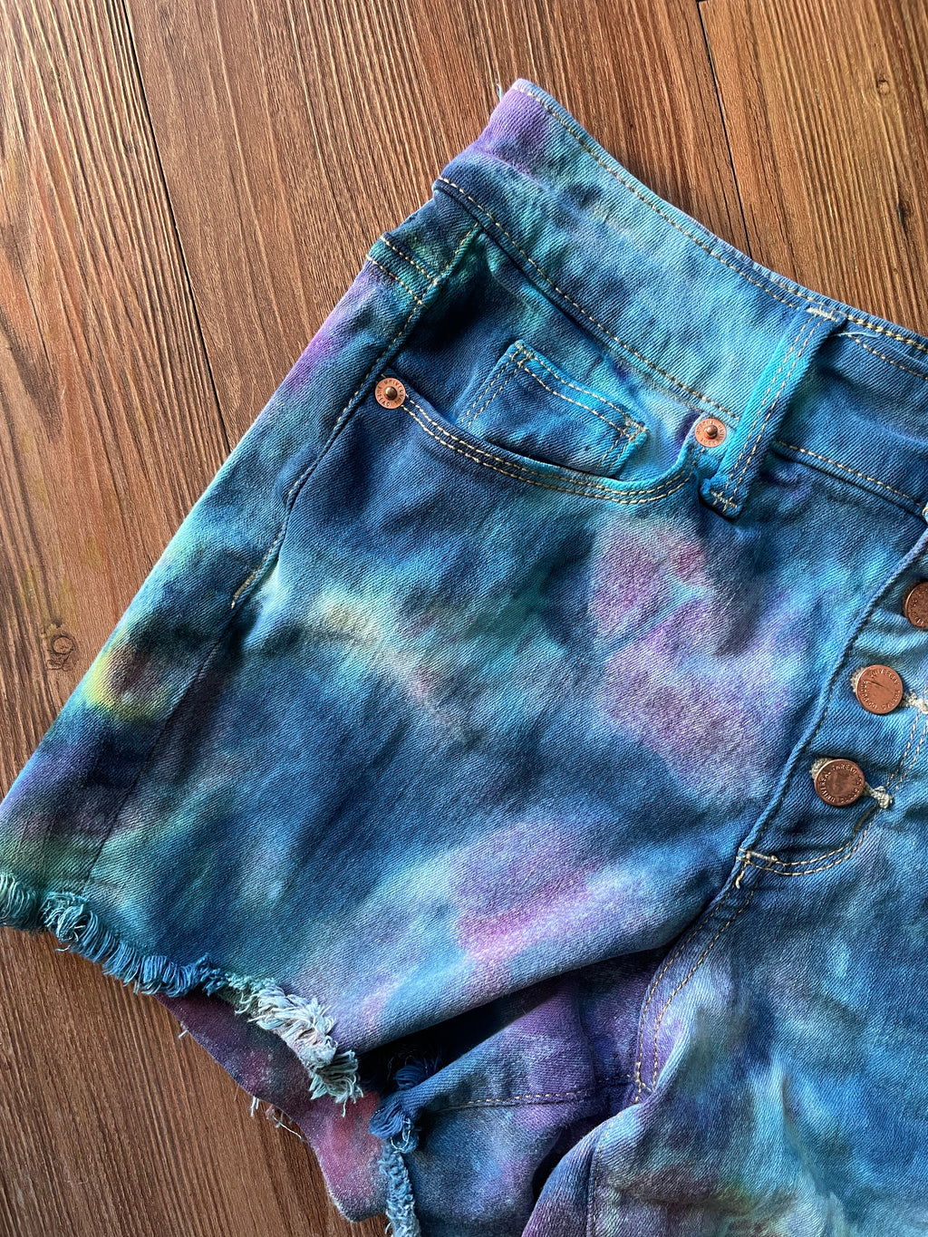Size 2 Women's Climbing Shoe Galaxy Dye Handmade Tie Dye Shorts | Blue Galaxy Ice Dye Tie Dye Shorts