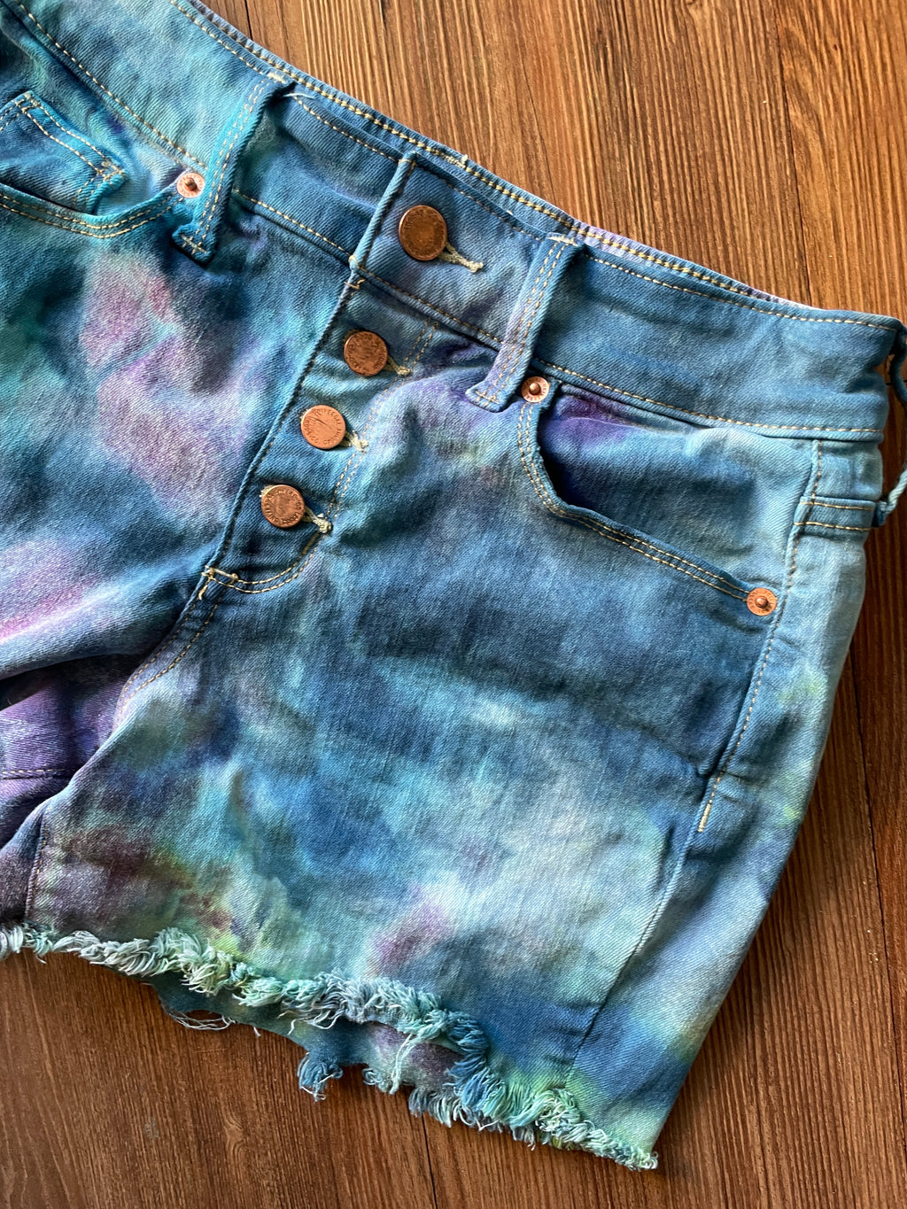 Size 2 Women's Climbing Shoe Galaxy Dye Handmade Tie Dye Shorts | Blue Galaxy Ice Dye Tie Dye Shorts