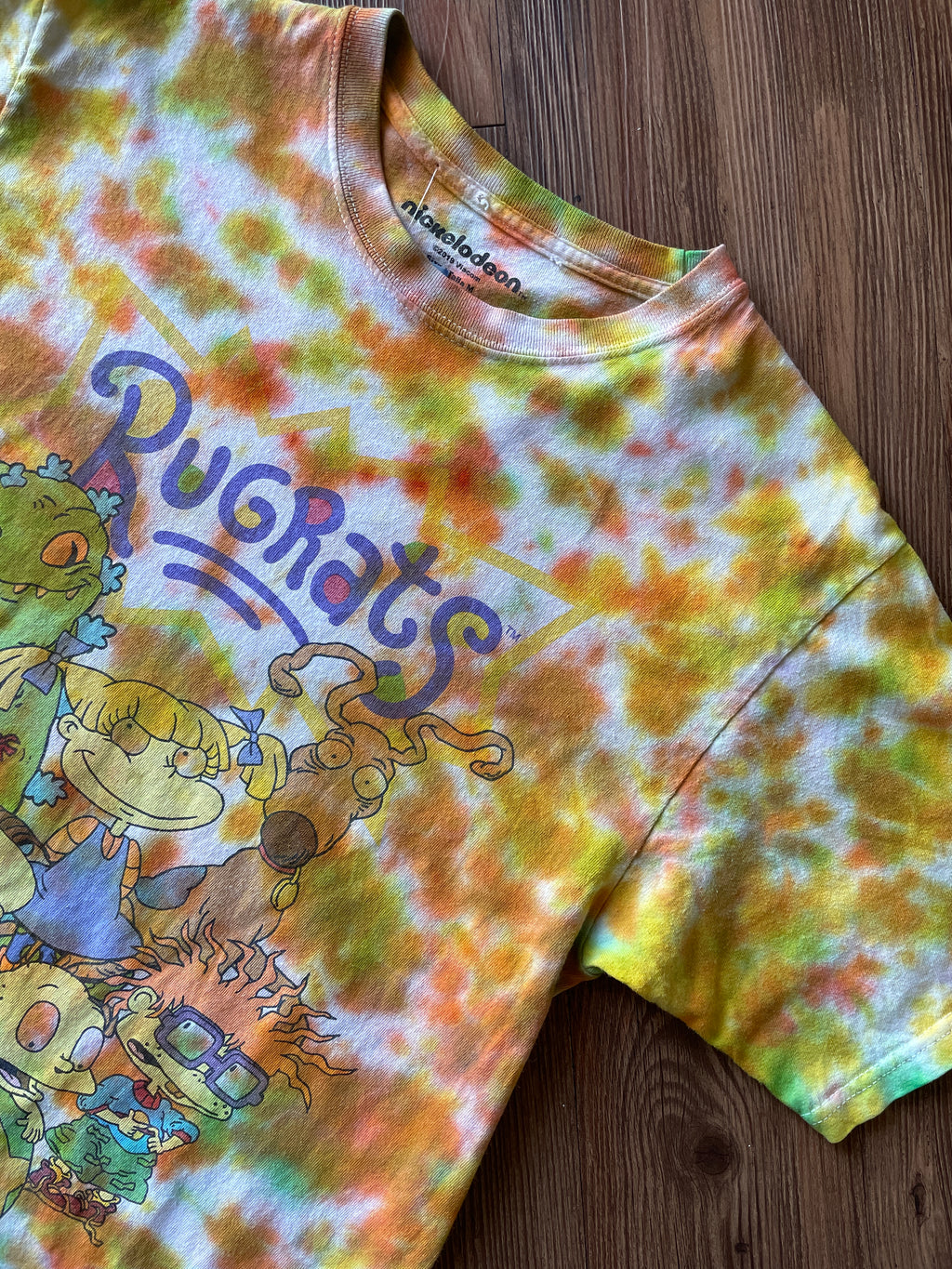 Medium Men’s Rugrats Handmade Tie Dye T-Shirt | Green and Orange 90s Nickelodeon Slime Tie Dye Short Sleeve