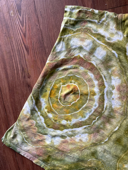 MEDIUM Women’s Earth Tones Geode Handmade Tie Dye Muscle Tee | One-Of-a-Kind Green and Yellow Short Sleeve T-Shirt