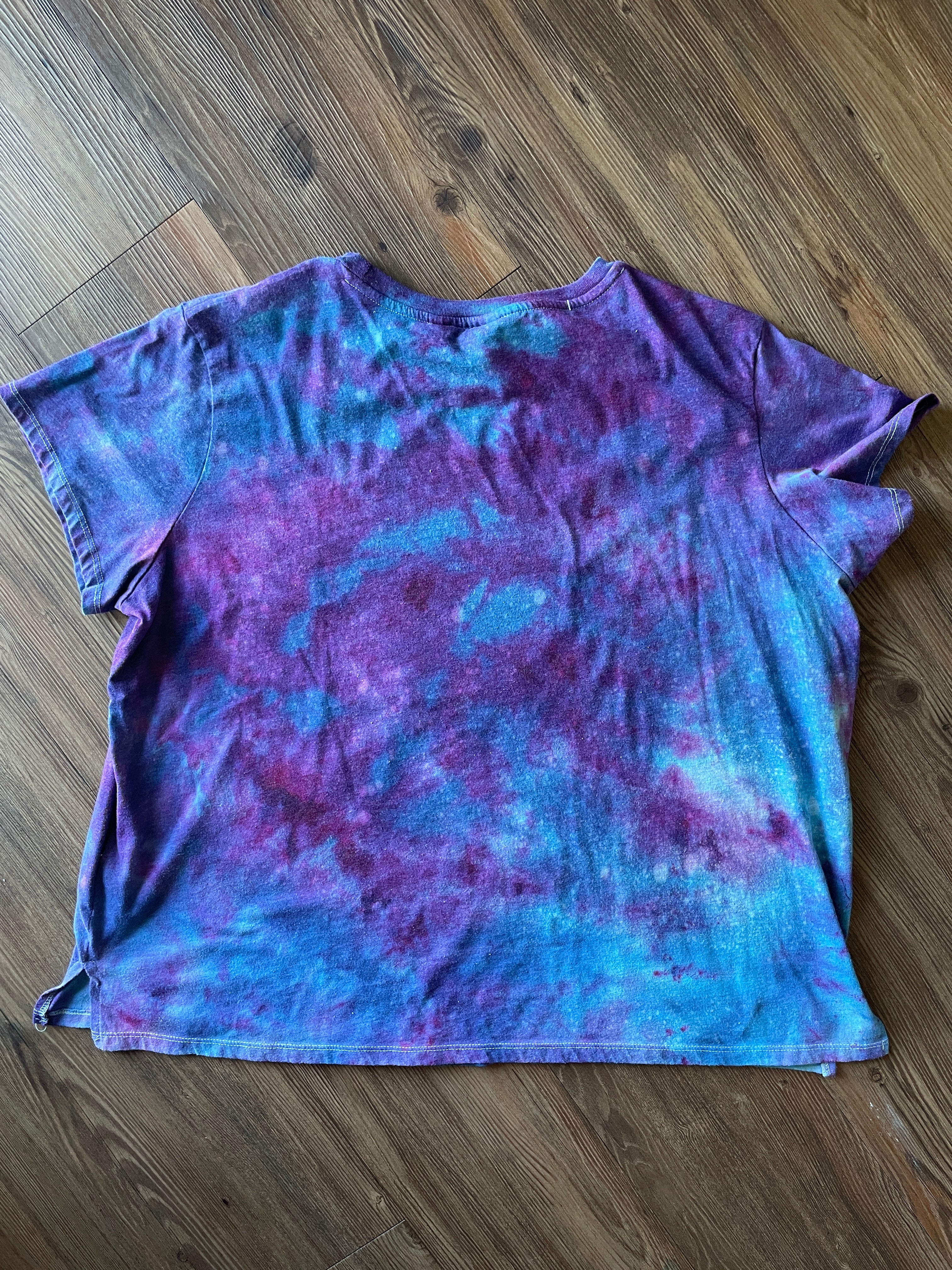 XL Women’s NASA Reversible Sequin Handmade Tie Dye T-Shirt | Purple Galaxy Tie Dye Short Sleeve Crop Top