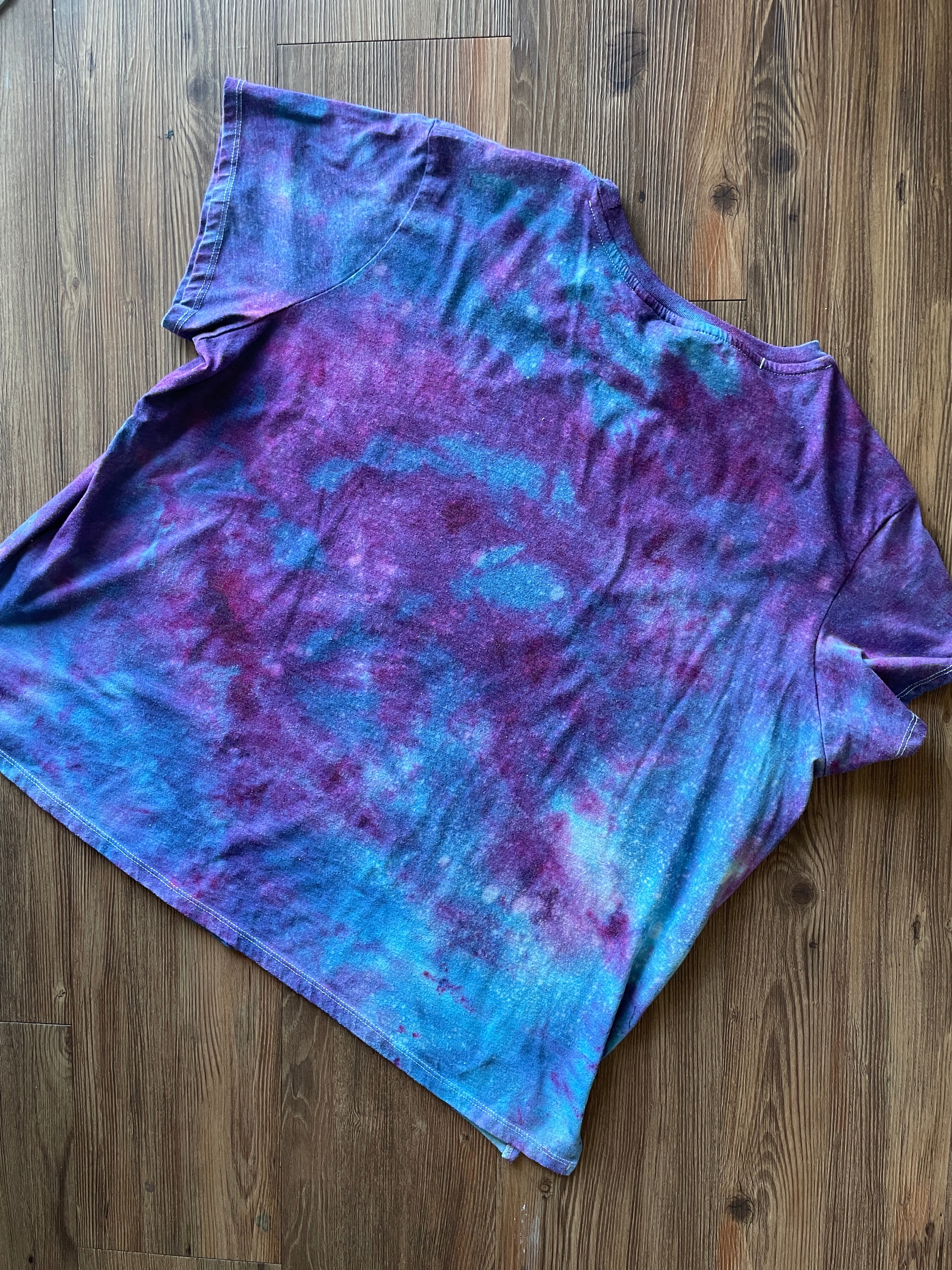 XL Women’s NASA Reversible Sequin Handmade Tie Dye T-Shirt | Purple Galaxy Tie Dye Short Sleeve Crop Top
