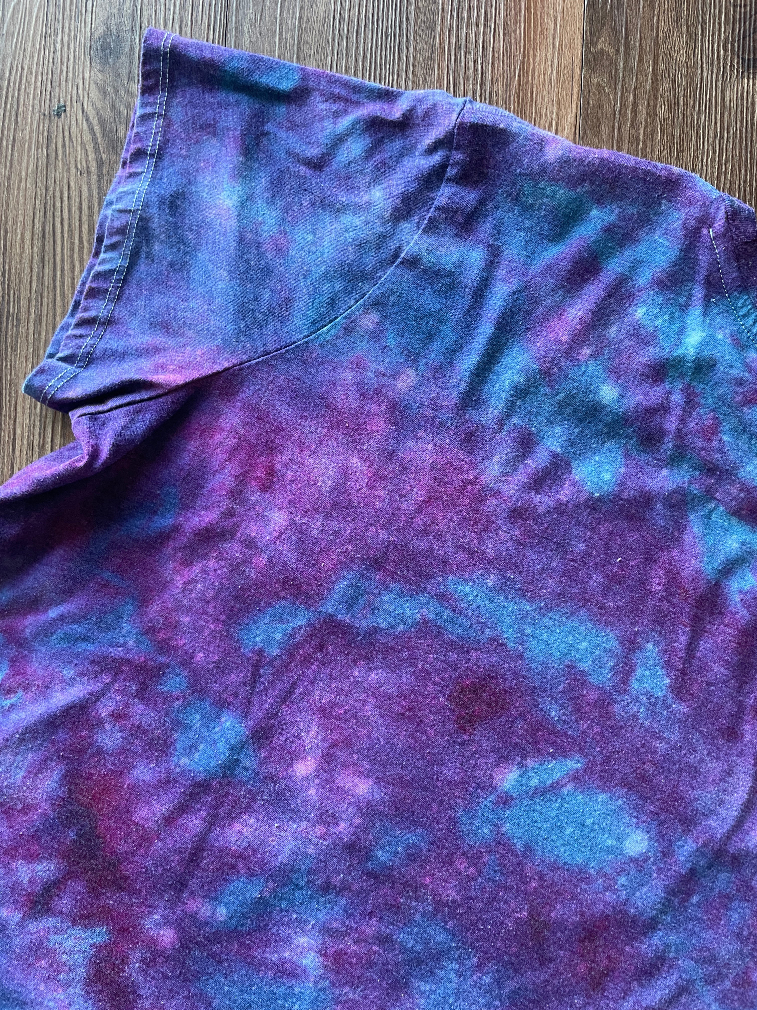 XL Women’s NASA Reversible Sequin Handmade Tie Dye T-Shirt | Purple Galaxy Tie Dye Short Sleeve Crop Top