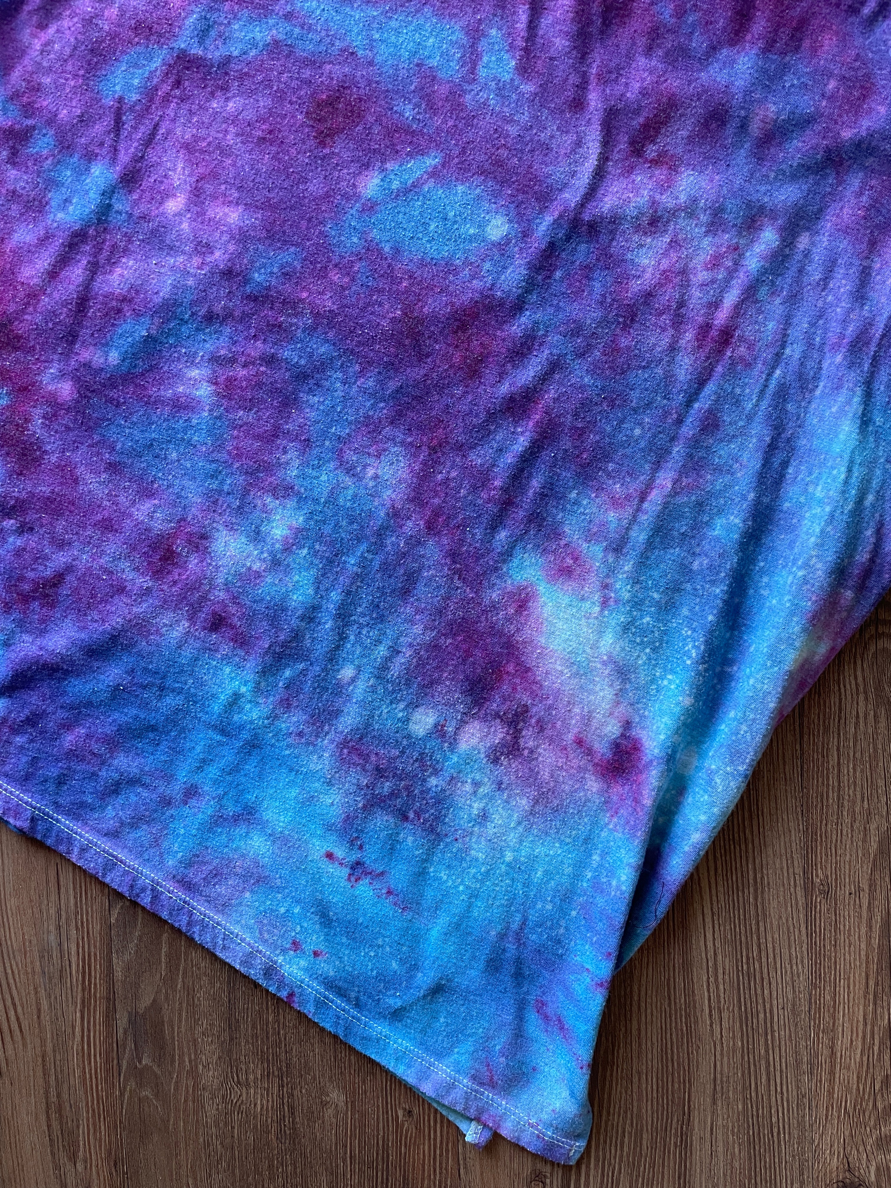 XL Women’s NASA Reversible Sequin Handmade Tie Dye T-Shirt | Purple Galaxy Tie Dye Short Sleeve Crop Top