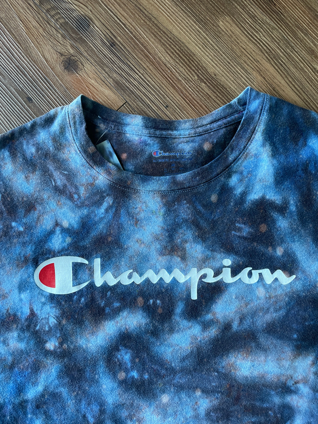 Medium Men’s Champion Handmade Tie Dye T-Shirt | Blue and Black Galaxy Tie Dye Short Sleeve