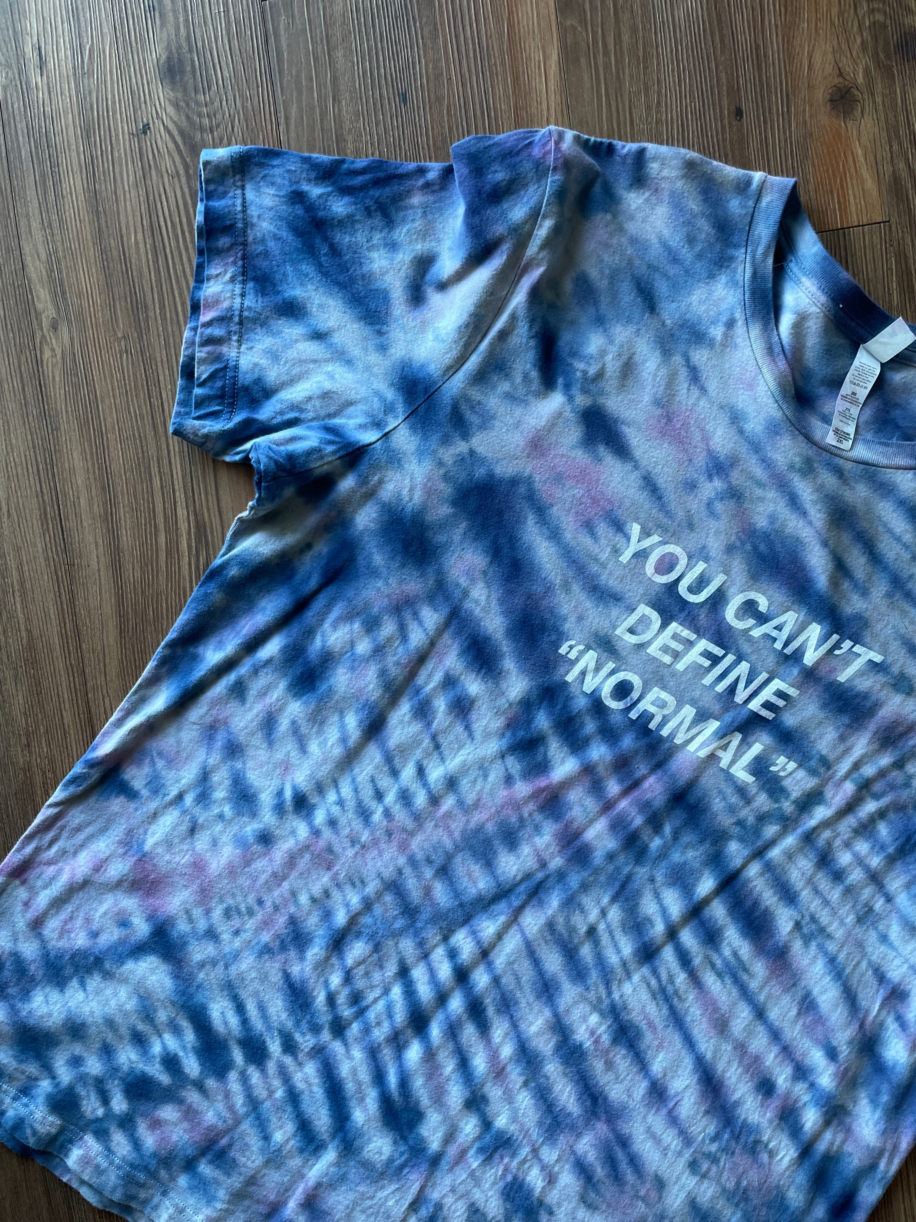 2XL Men’s You Can't Define Normal Handmade Tie Dye T-Shirt | Pastel Blue and Purple Pleated Tie Dye Short Sleeve