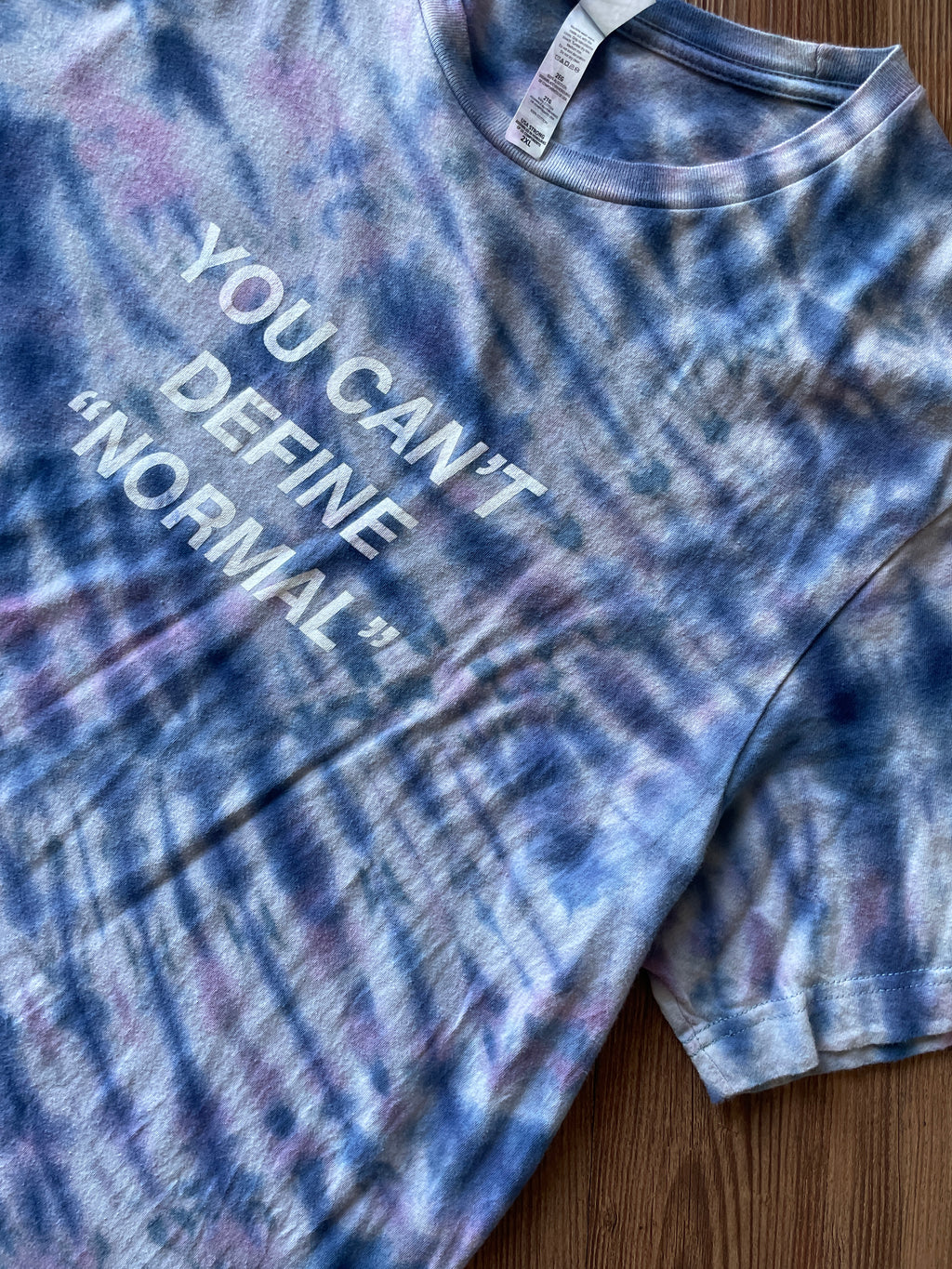 2XL Men’s You Can't Define Normal Handmade Tie Dye T-Shirt | Pastel Blue and Purple Pleated Tie Dye Short Sleeve