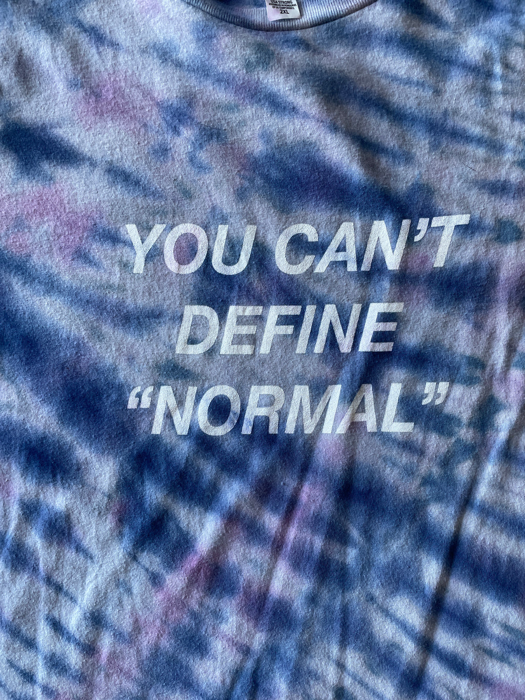 2XL Men’s You Can't Define Normal Handmade Tie Dye T-Shirt | Pastel Blue and Purple Pleated Tie Dye Short Sleeve