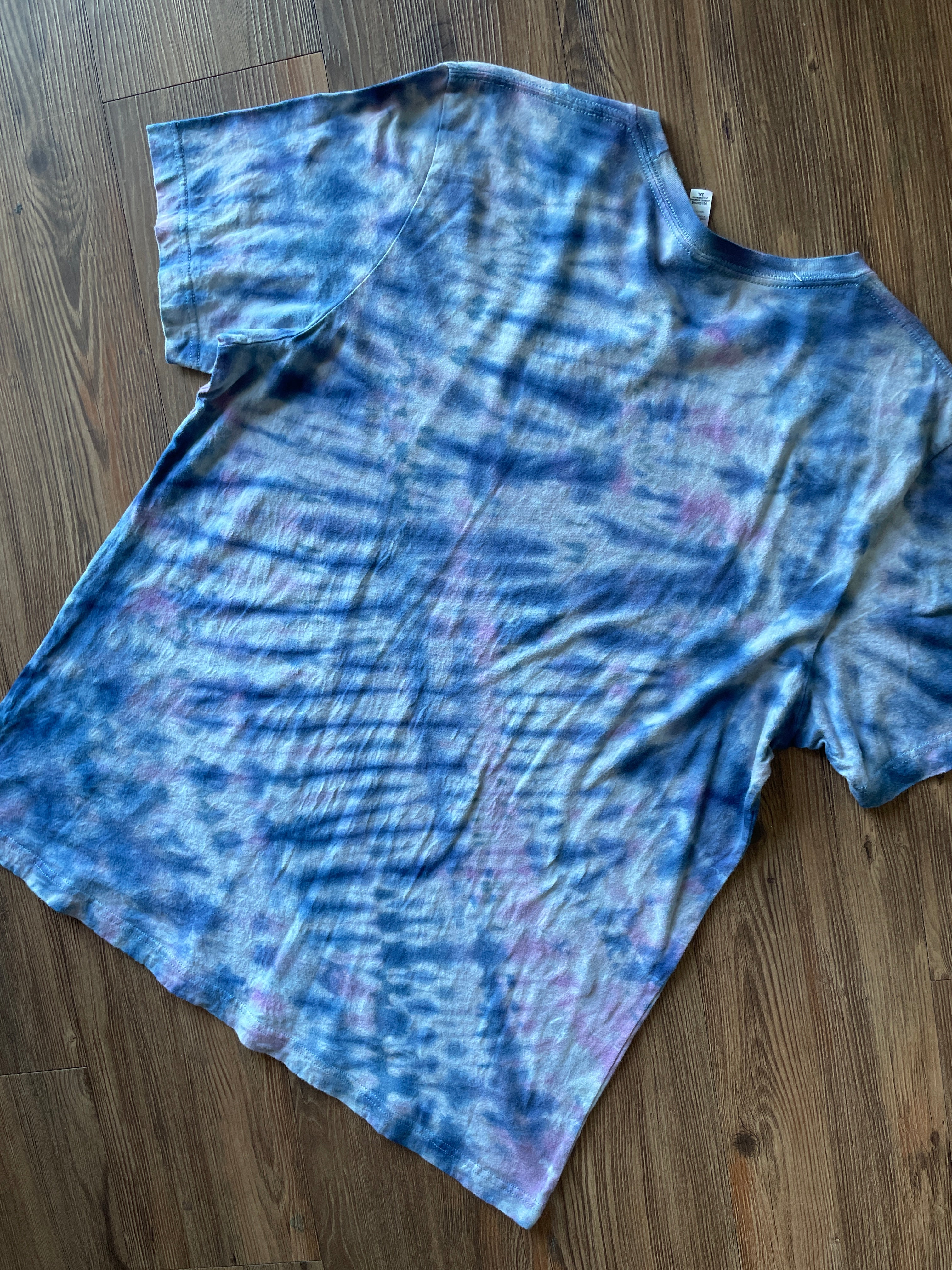 2XL Men’s You Can't Define Normal Handmade Tie Dye T-Shirt | Pastel Blue and Purple Pleated Tie Dye Short Sleeve