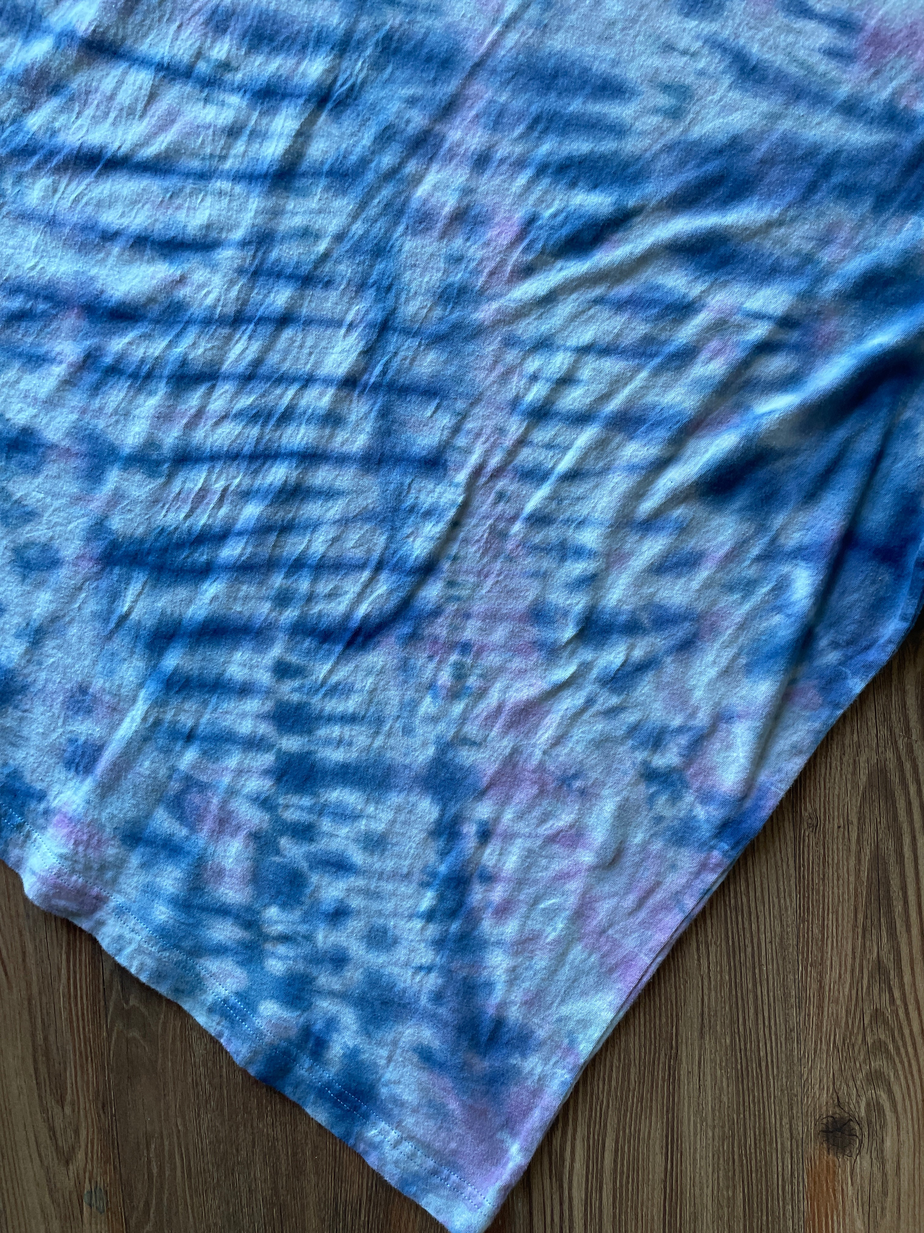 2XL Men’s You Can't Define Normal Handmade Tie Dye T-Shirt | Pastel Blue and Purple Pleated Tie Dye Short Sleeve